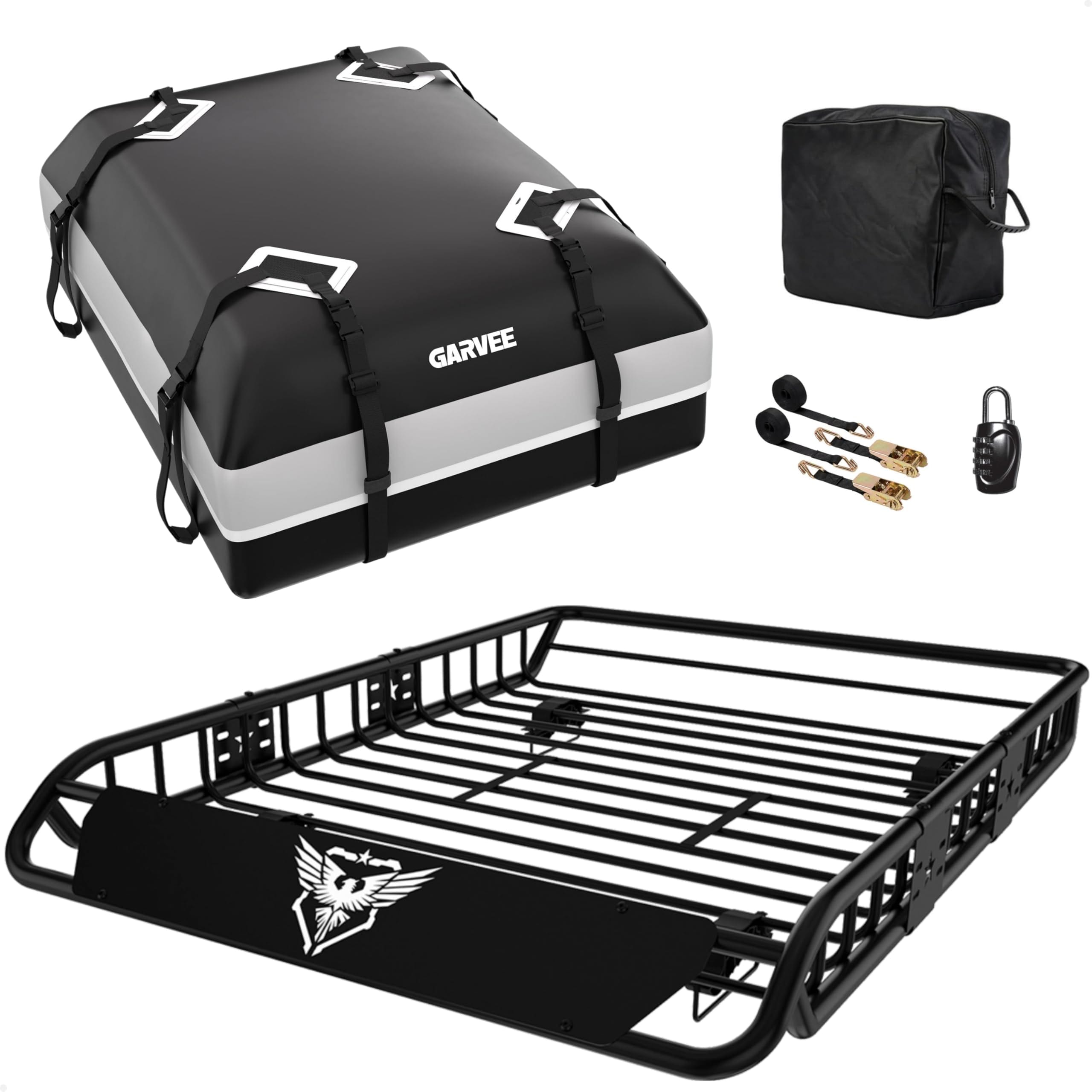 Garvee Universal Roof Rack Basket with Waterproof Cargo Bag 200 Lbs Capacity 54x39 Inch Adjustable Size