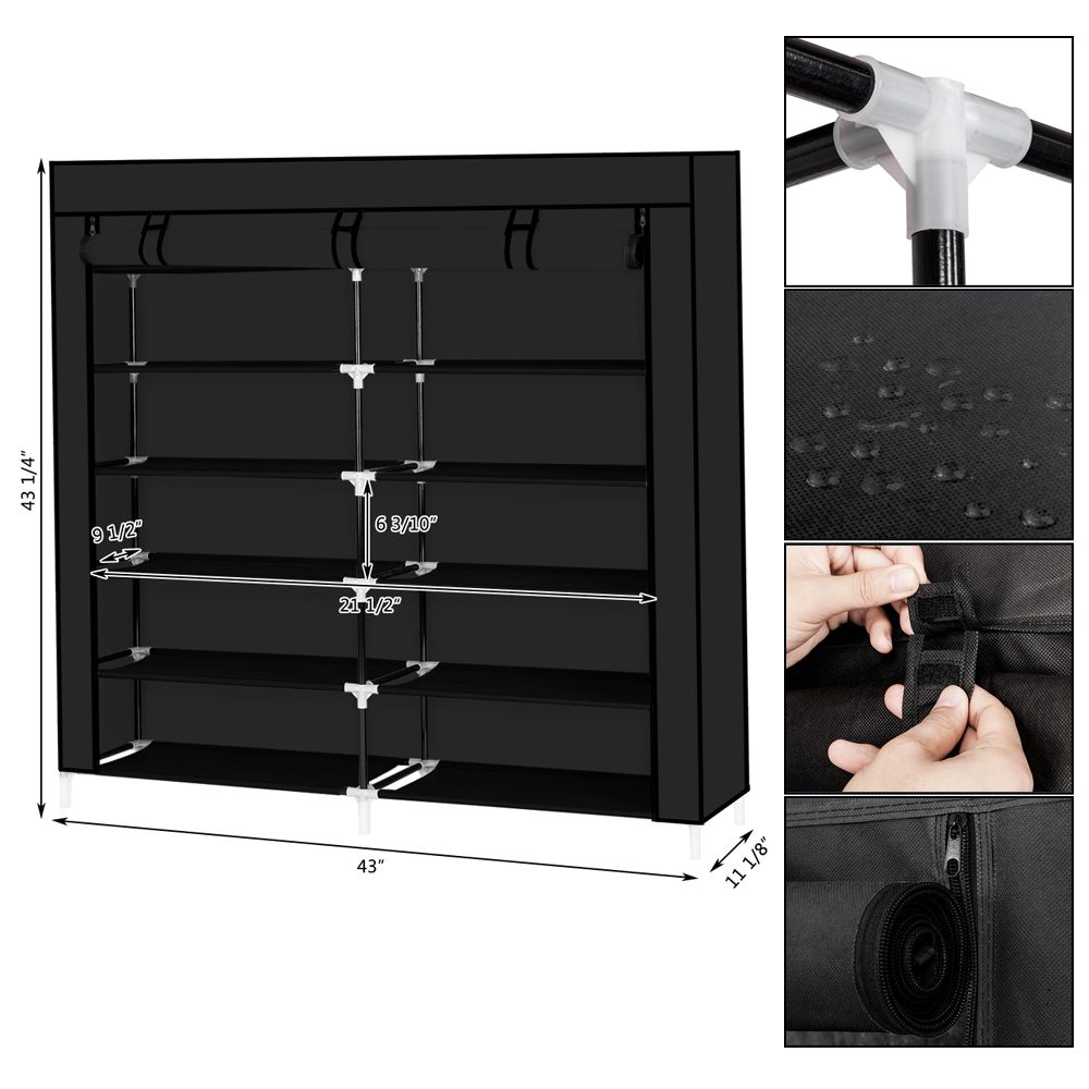 JUSHUA 7 Tier Black Fabric Portable Shoe Rack Cabinet with Washable ...