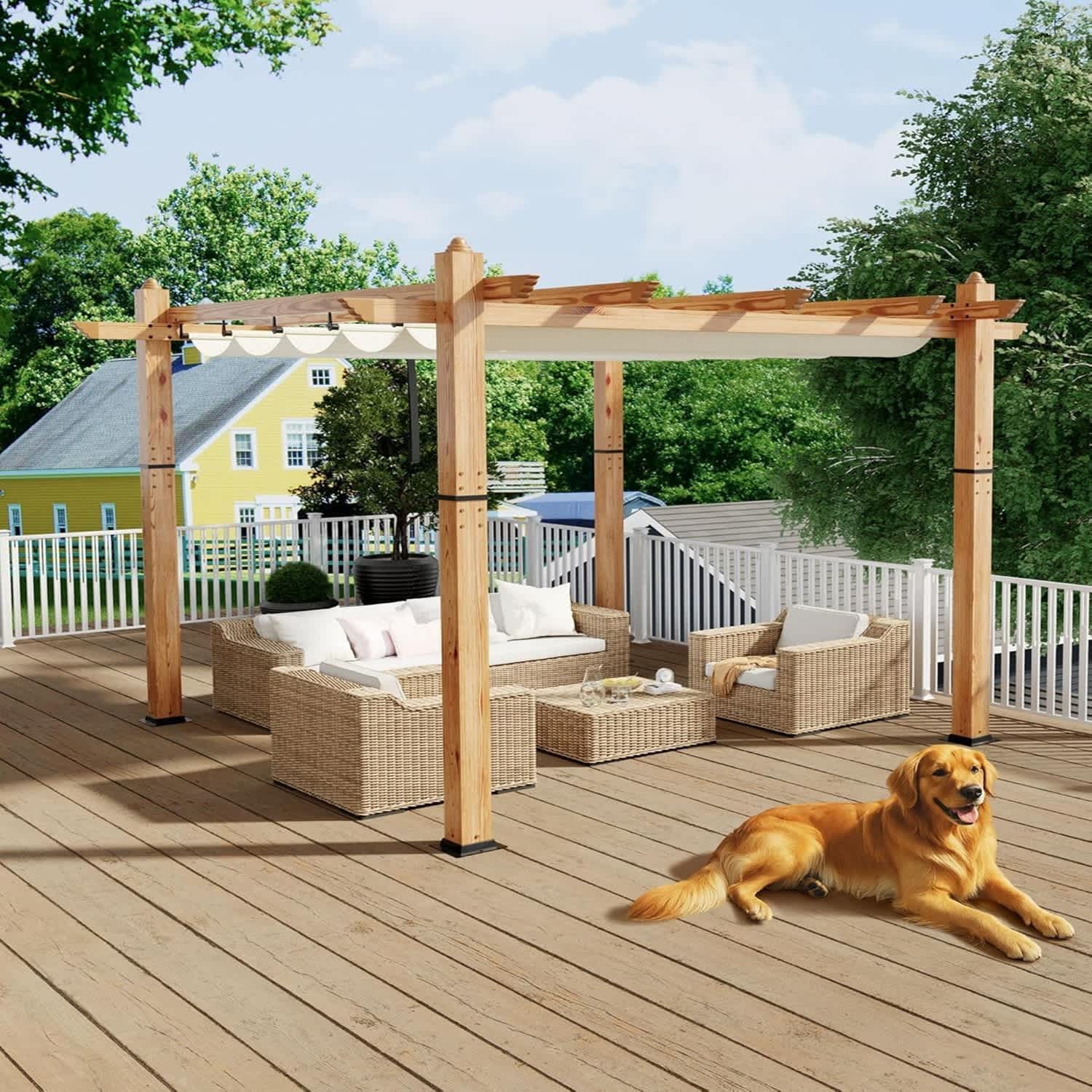 Qeetex LSHQQPHO-335E977X 10x10 ft Outdoor Gazebo with Retractable Canopy Beige