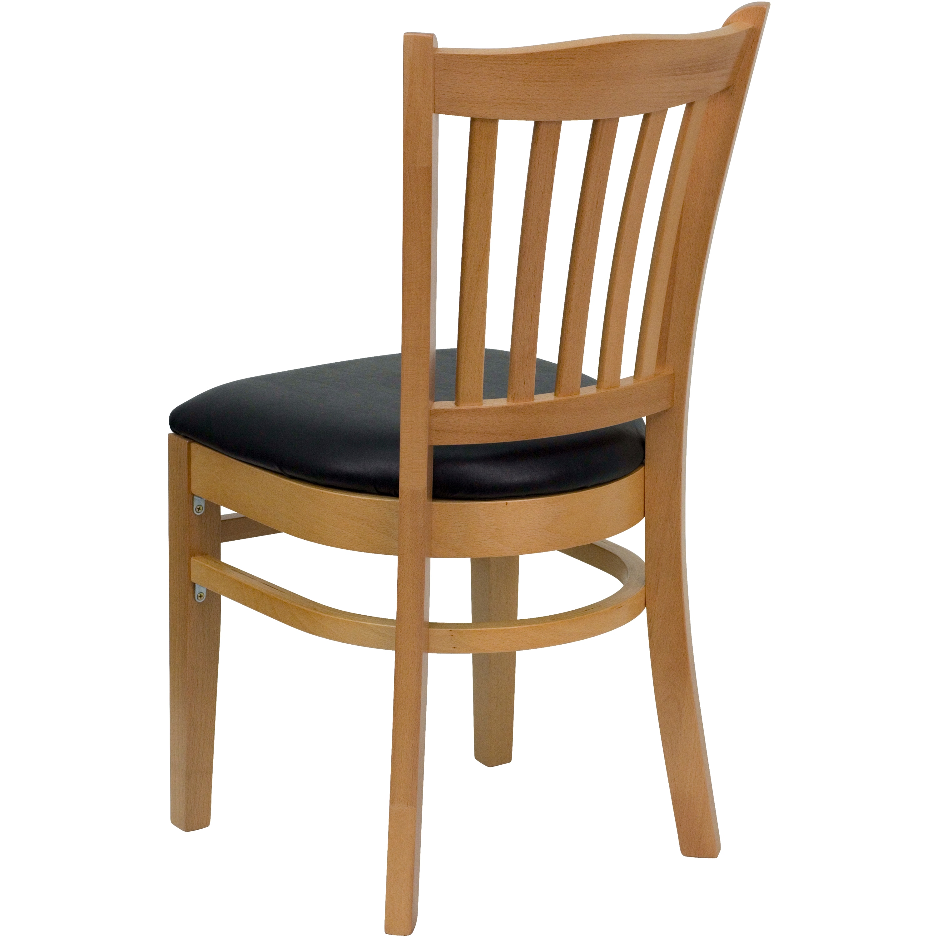 Elegant Windsor High Slat Side Chair in Natural Wood with Black Vinyl Seat