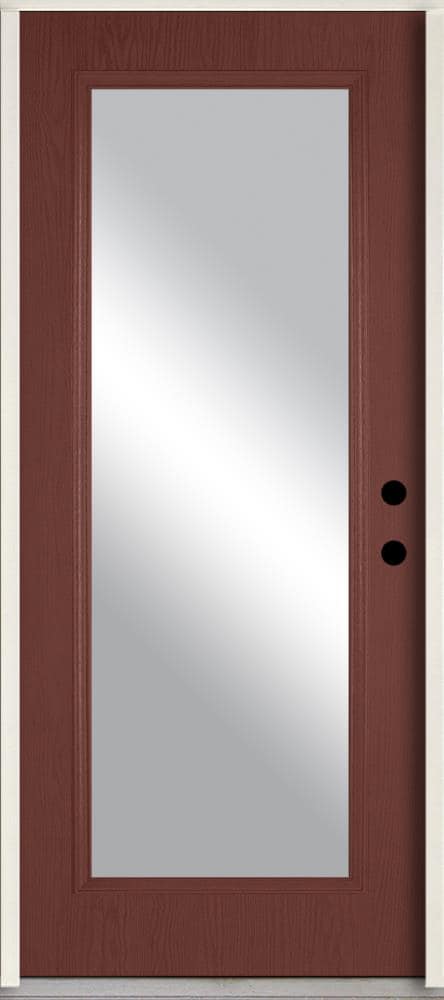 RELIABILT LO889918 36-in x 80-in x Fiberglass Full lite Left-hand inswing Wineberry Stained Prehung Front Door Insulating core