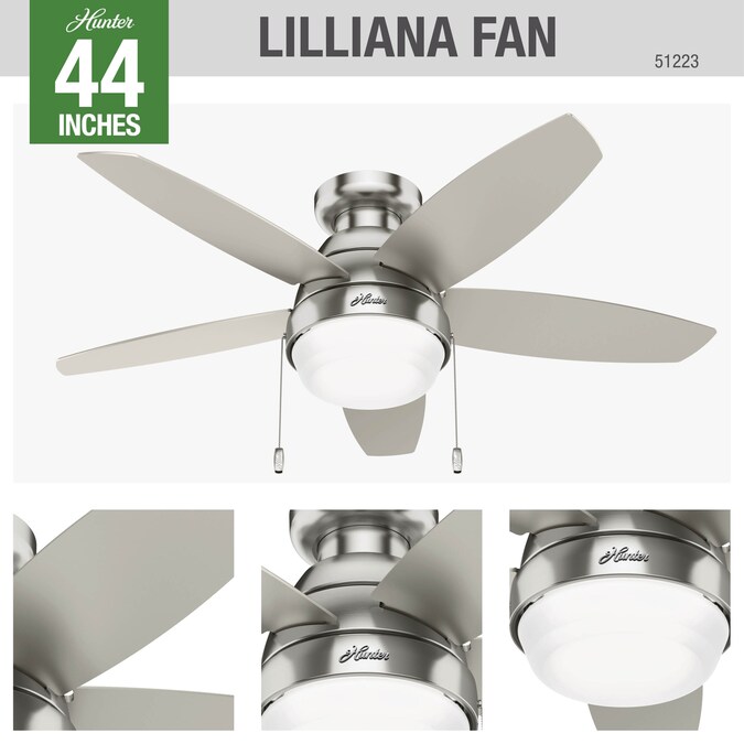 Hunter Lilliana 44 In Brushed Nickel, Wink Compatible Ceiling Fan