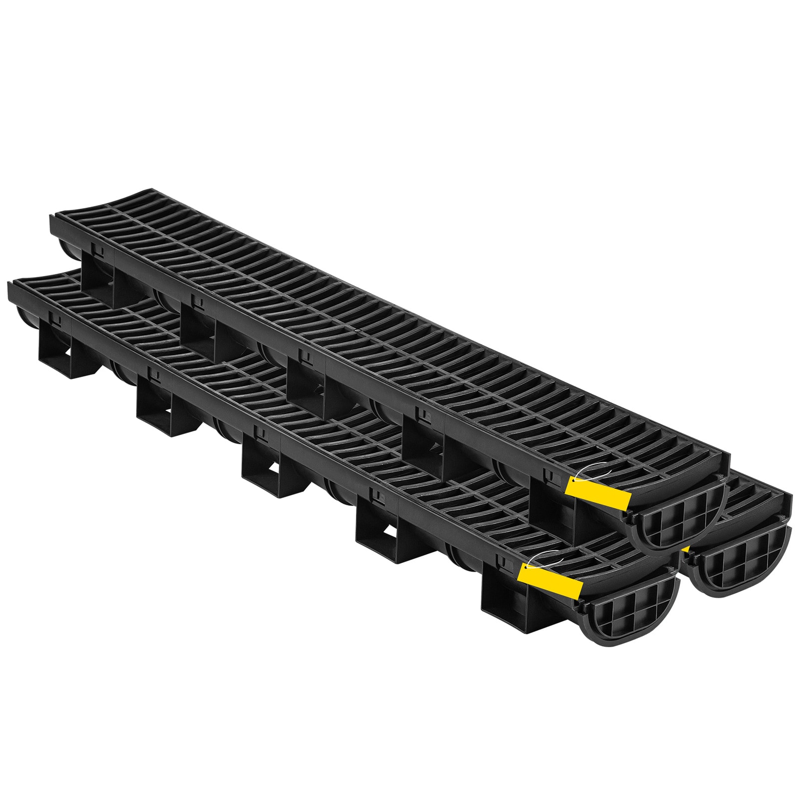 SVOPES SVOPESPSLGM1001052V0 Trench Drain System Channel Drain with Plastic Grate 5.7x3.1-Inch HDPE Drainage Trench Black Plastic Garage Floor Drain 3x39 Trench Drain Grate with 3 End Caps for Garden Driveway-3 Pack