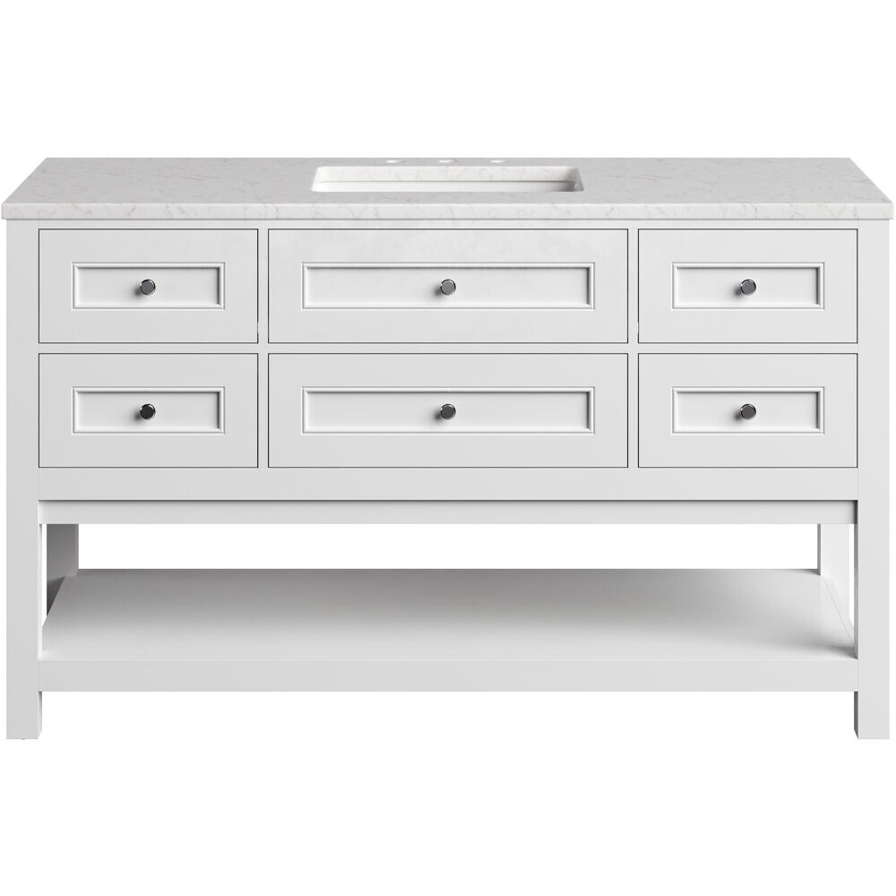 Hanover 55-in White Single Sink Bathroom Vanity with White Engineered ...