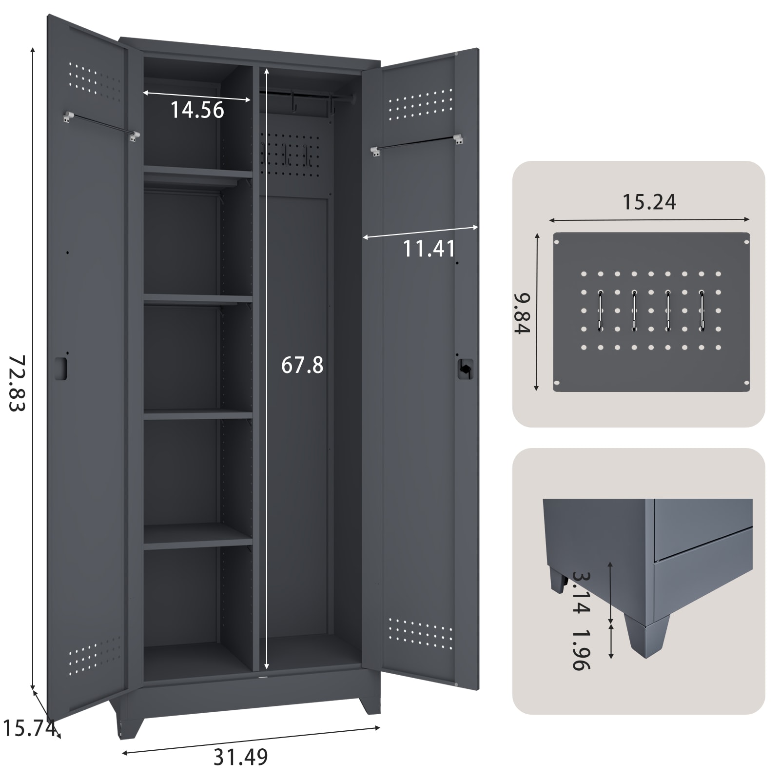 Tatayosi 72.8 Inches Gray and White Metal Broom Storage Cabinet with ...