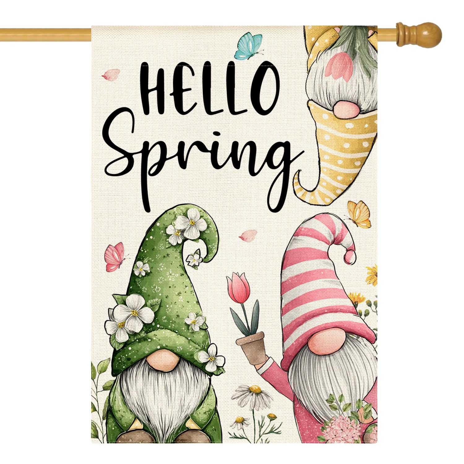 CYIKE Hello Spring House Flag 28 x 40 Inch Double Sided Floral Gnomes ...