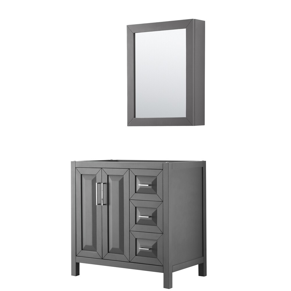 Wyndham Collection WCV252536SKGCXSXXMED Daria 36-in Dark Gray with Polished Chrome Trim Bathroom Vanity Base Cabinet without Top (Mirror Included) (Medicine Cabinet Included)