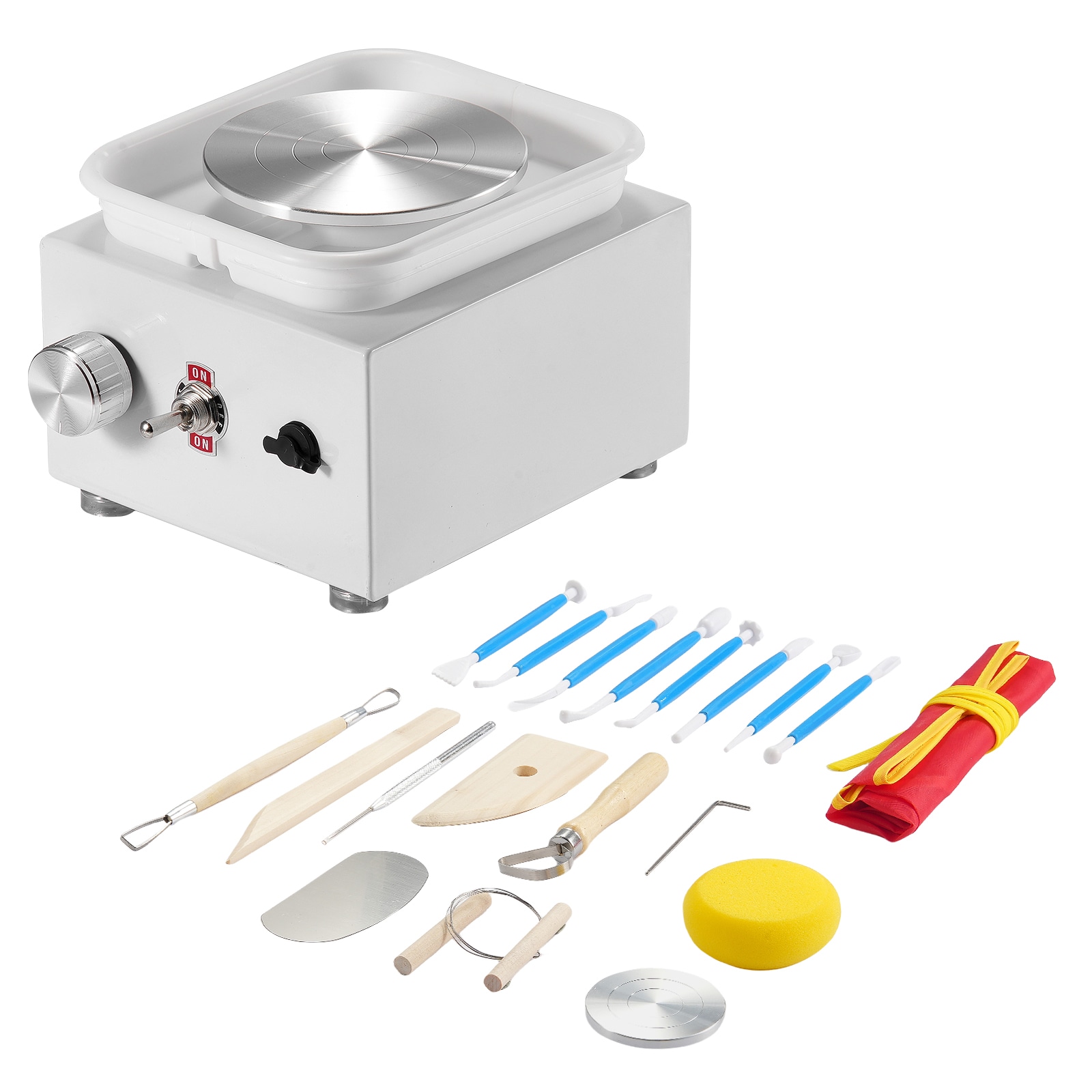 SVOPES SCETLPJMNXWJ04553V1 Mini Pottery Wheel 0-320RPM Adjustable Speed Detachable Basin Forming Machine 2.56in/3.94in 2 Turntables Electric Ceramic Wheel Machine 18pcs Accessories for Art Craft Work Home DIY White