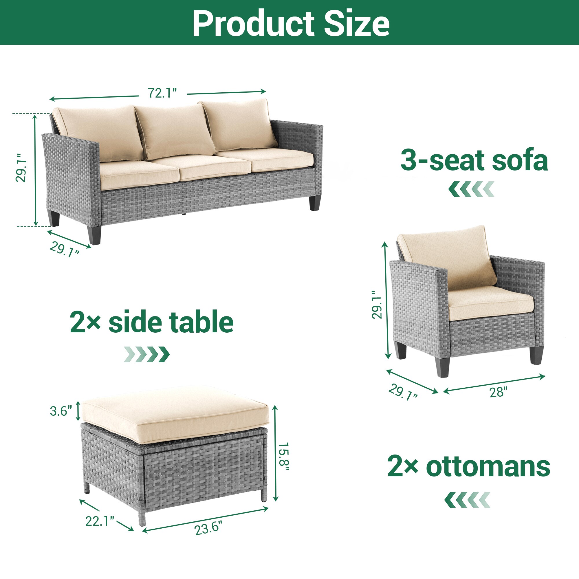 Sonkuki SD-GY615BG-C3 Patio-Conversation-Sets - View #2