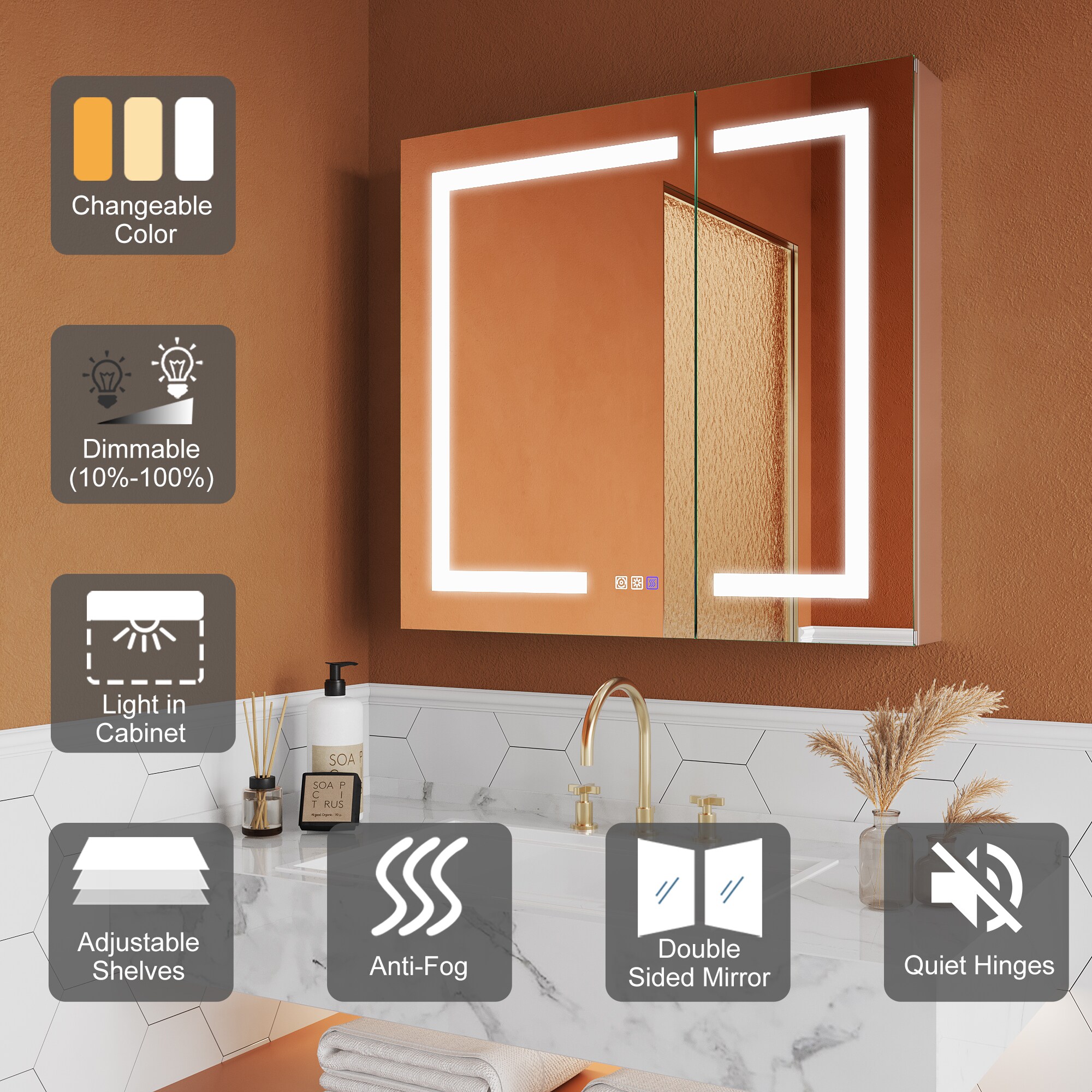 ExBrite Opale 20-in x 32-in Lighted LED Fog Free Surface/Recessed Mount Silver- 32