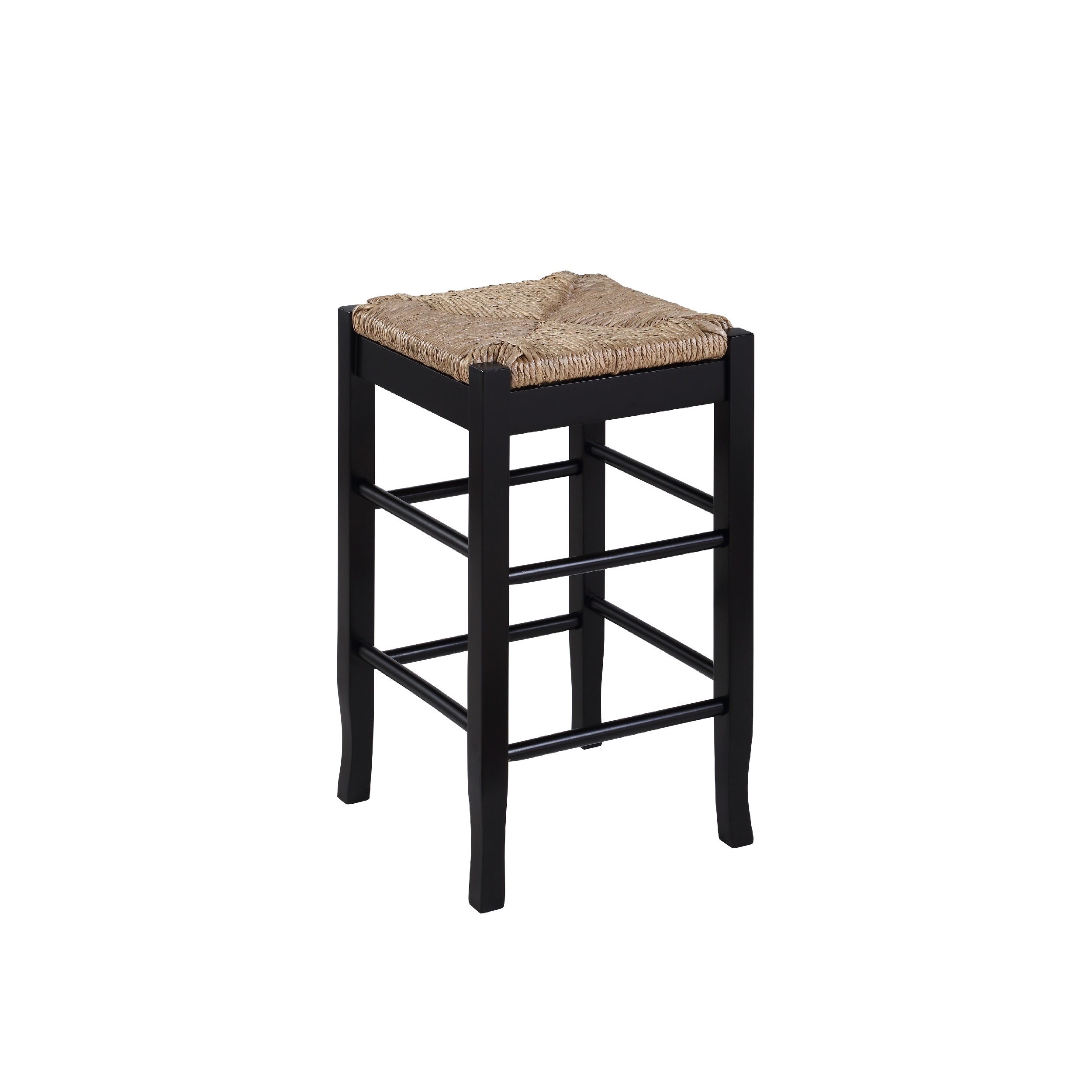 Black Wood Counter Stool with Handwoven Rush Seat