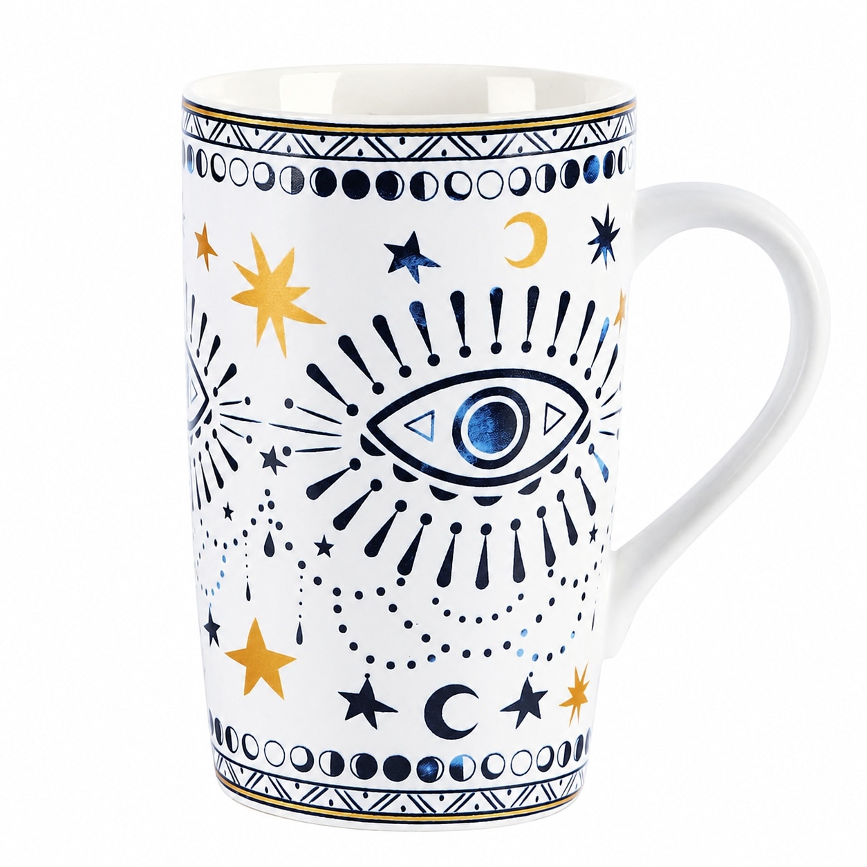 Aoibox  18 oz Boho Eyes Ceramic Coffee Mug with Handle Large Tea Cup White Personalized Tumblers