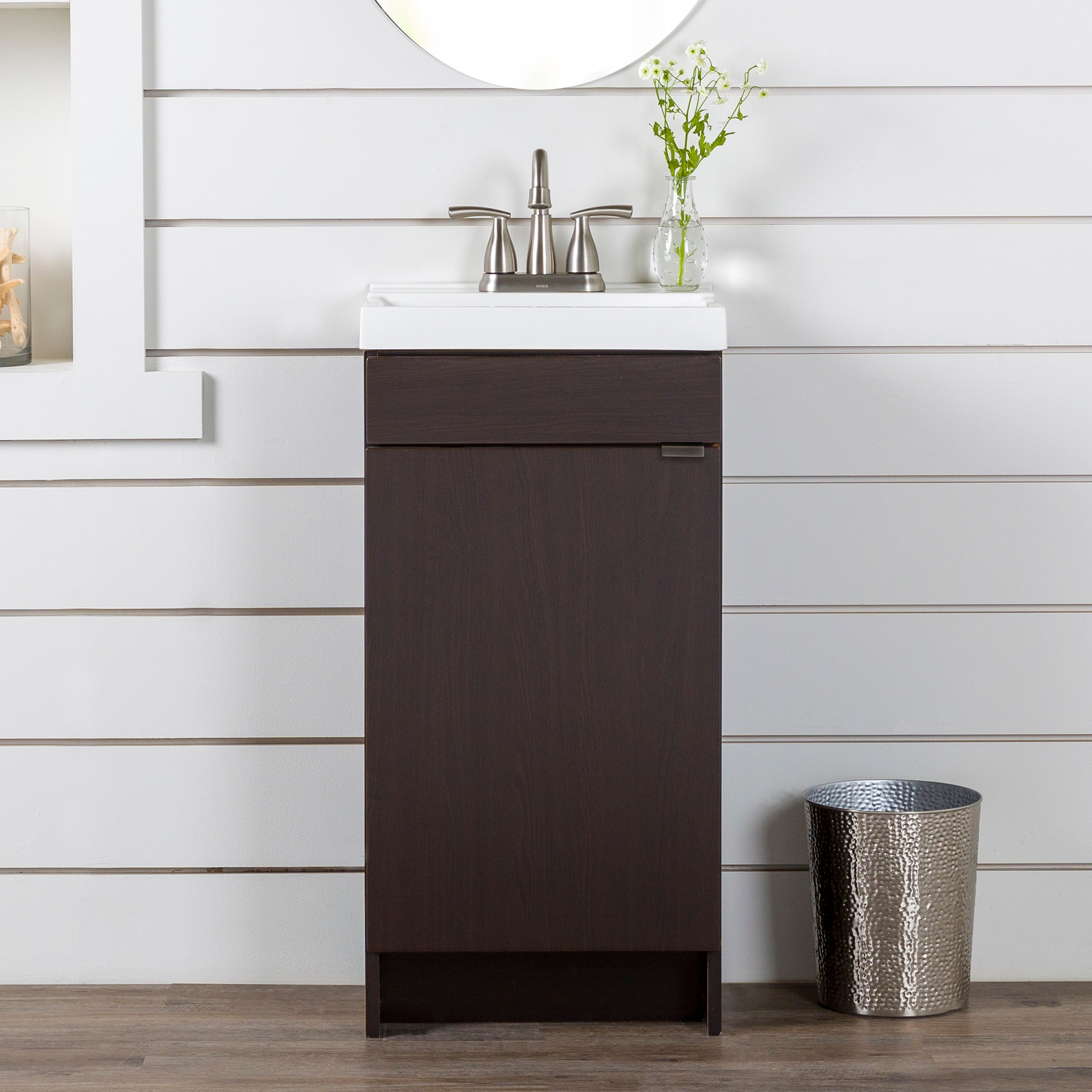 Diamond NOW C17W30155 Kora 17-in Ebony Oak Brown Woodgrain Single sink Bathroom Vanity with White Cultured marble Top