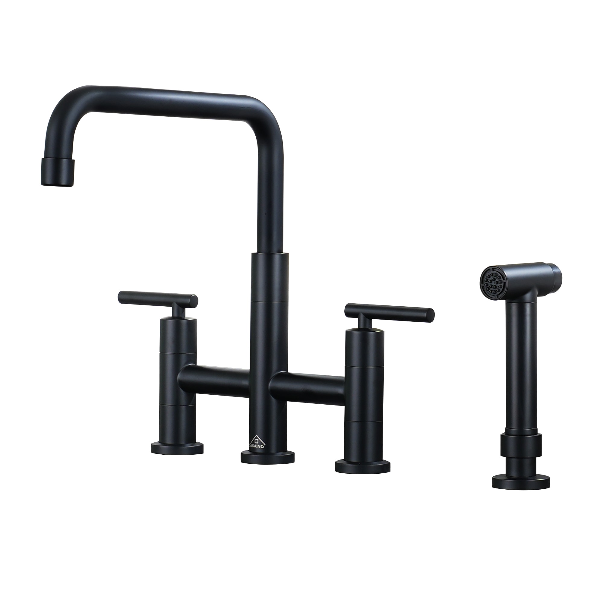 CASAINC KCLT0002-MB Matte Black Double Handle Deck-mount Bridge Kitchen Faucet with Sprayer ( Side Sprayer Included )