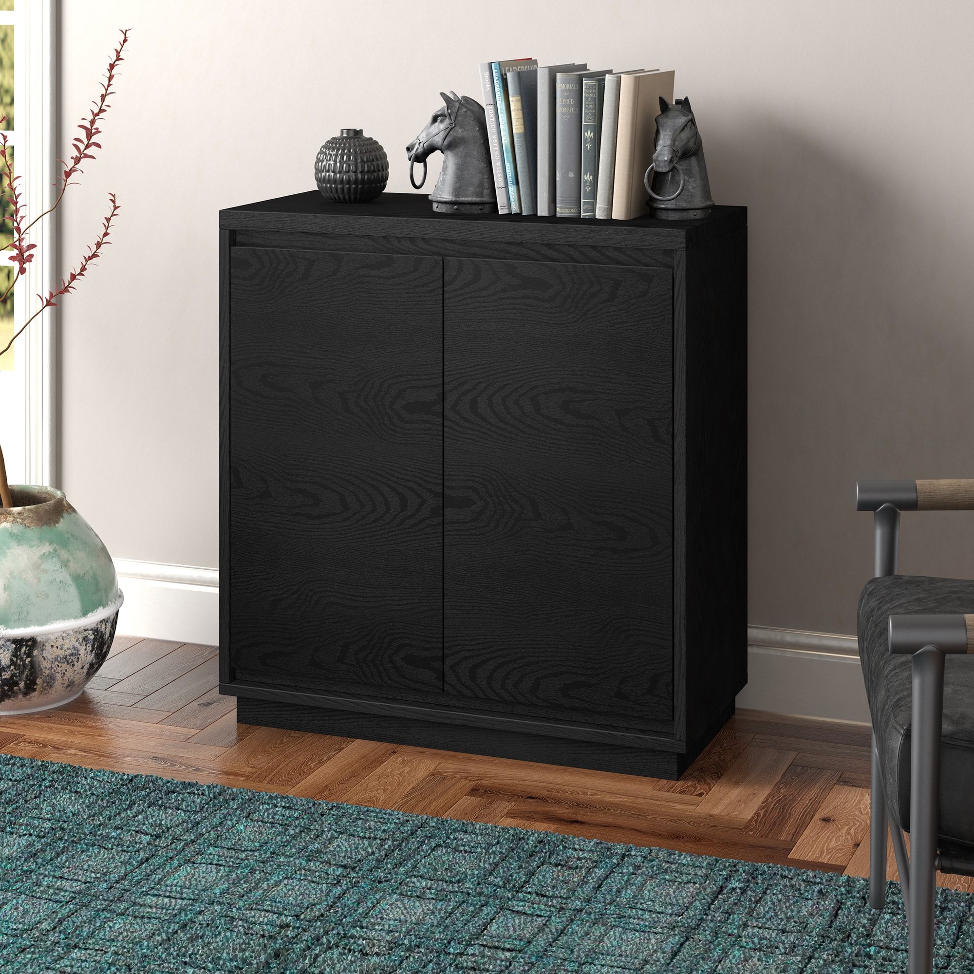 Black Grain MDF Rectangular Accent Cabinet with Adjustable Shelving