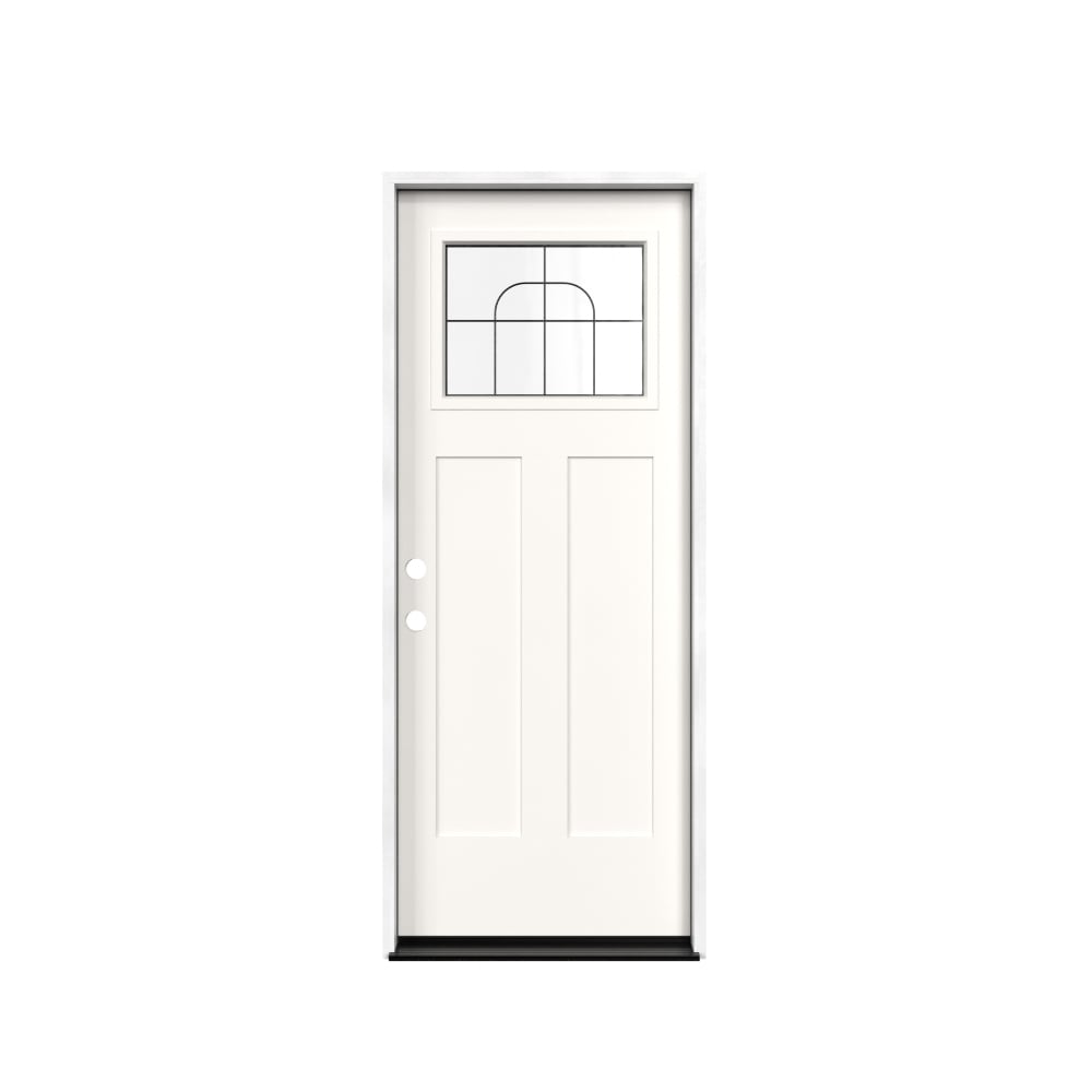 Masonite 641808 M-Protect Arlo Glass 32-in x 80-in x Fiberglass Craftsman Right-hand inswing Modern White Painted Prehung Slab Front Door with Brickmould Solid core