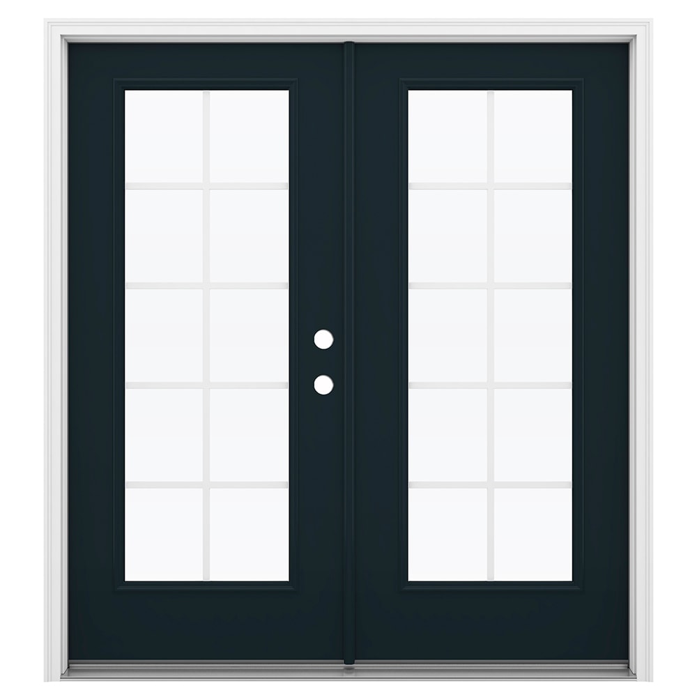 JELD-WEN LOWOLJW238700137 72-in x 80-in x 4-9/16-in Jamb Low-E Grilles between the glass , Black Steel Left-hand inswing French Double Patio Door Brickmould Included