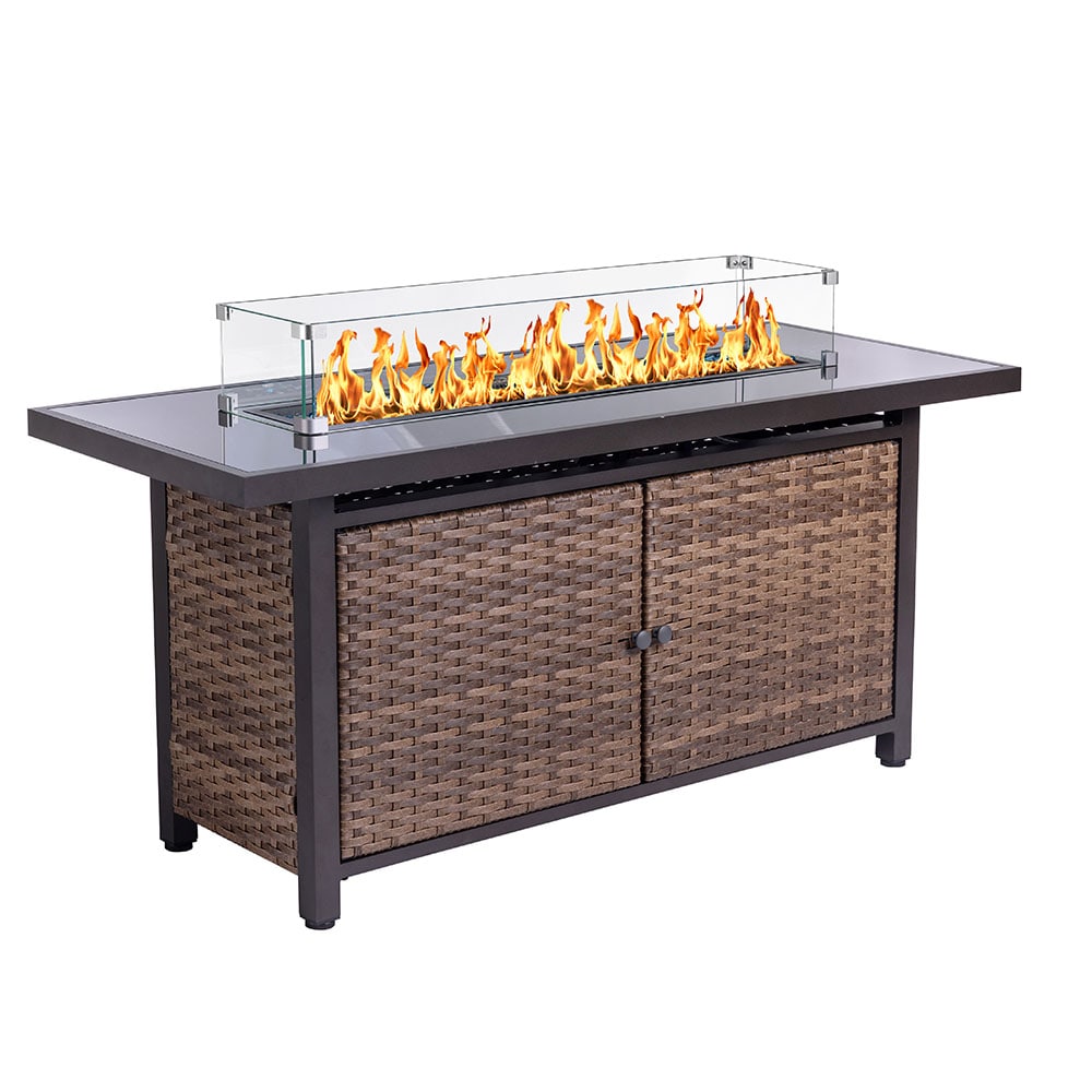 Runesay HB02ODHT-05 57-in W Brown Wicker Rectangle Liquid propane Fire pit table