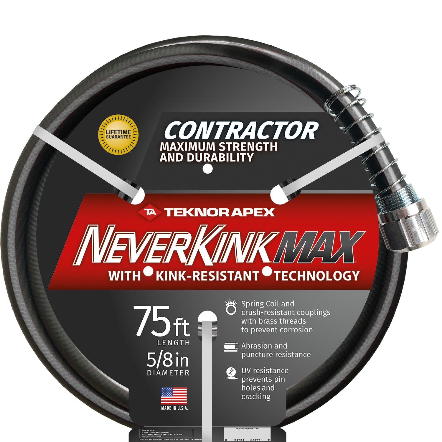 NeverKink Teknor Apex 5/8-in x 75-ft Contractor-Duty Kink Free Vinyl Black  Coiled Hose in the Garden Hoses department at
