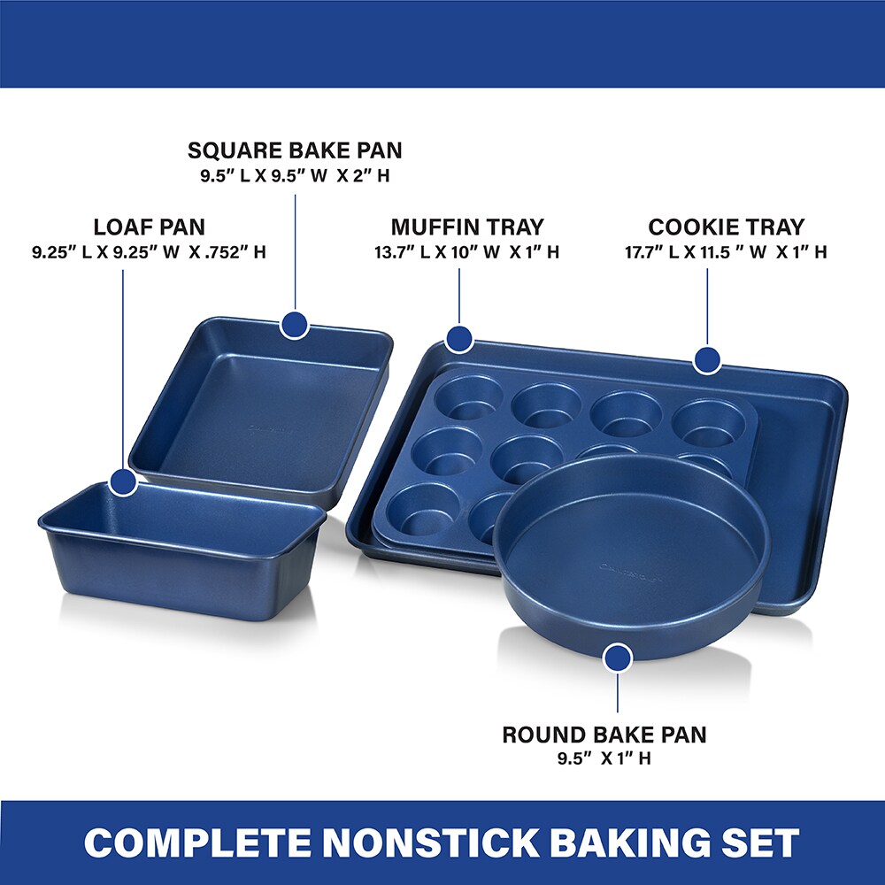  Nonstick Oven Bakeware Sets 6-Piece Cake Carrier w/Lid and  Handle, Muffin Pan, Cookie Sheet, Square Pan, Loaf Pan, Sheet Pans for  Baking Home Kitchen Portable & Stackable: Home & Kitchen