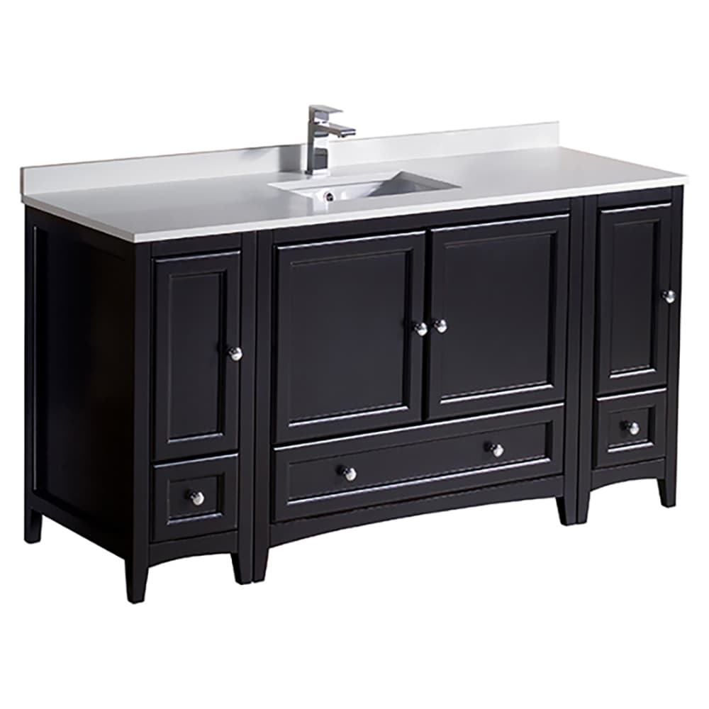 Fresca FVN20-123612ES Oxford 60-in Espresso Undermount Single sink Bathroom Vanity with White Quartz Top (Mirror Included)