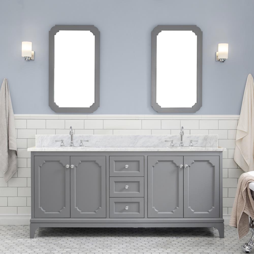 Water Creation QU72CW01CG-000TL1201 Queen 72-in Cashmere Grey Undermount Double sink Bathroom Vanity with White Natural marble Top (Faucet Included)