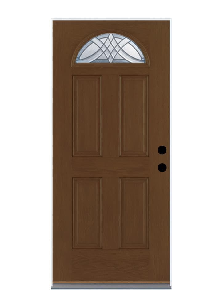 Therma-Tru Benchmark Doors TerraCourt 36-in x 80-in Fiberglass 1/4 Lite Left-Hand Inswing Walnut Stained Prehung Single Front Door Insulating Core -  BMTT612640