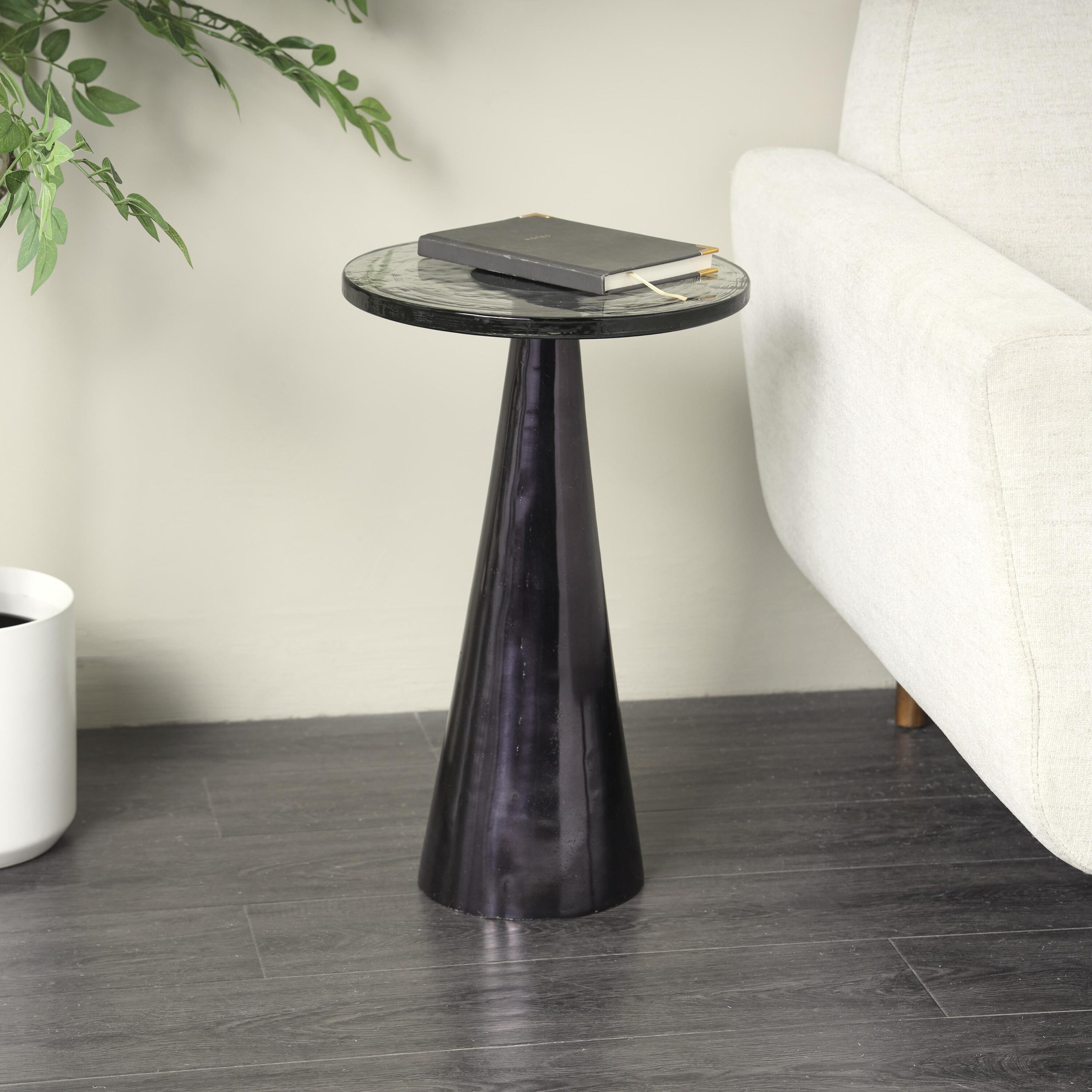 Grayson Lane 821969 13.75-Inches W x 21.65-Inches H Black 22" Cone Glass Round Modern End Table