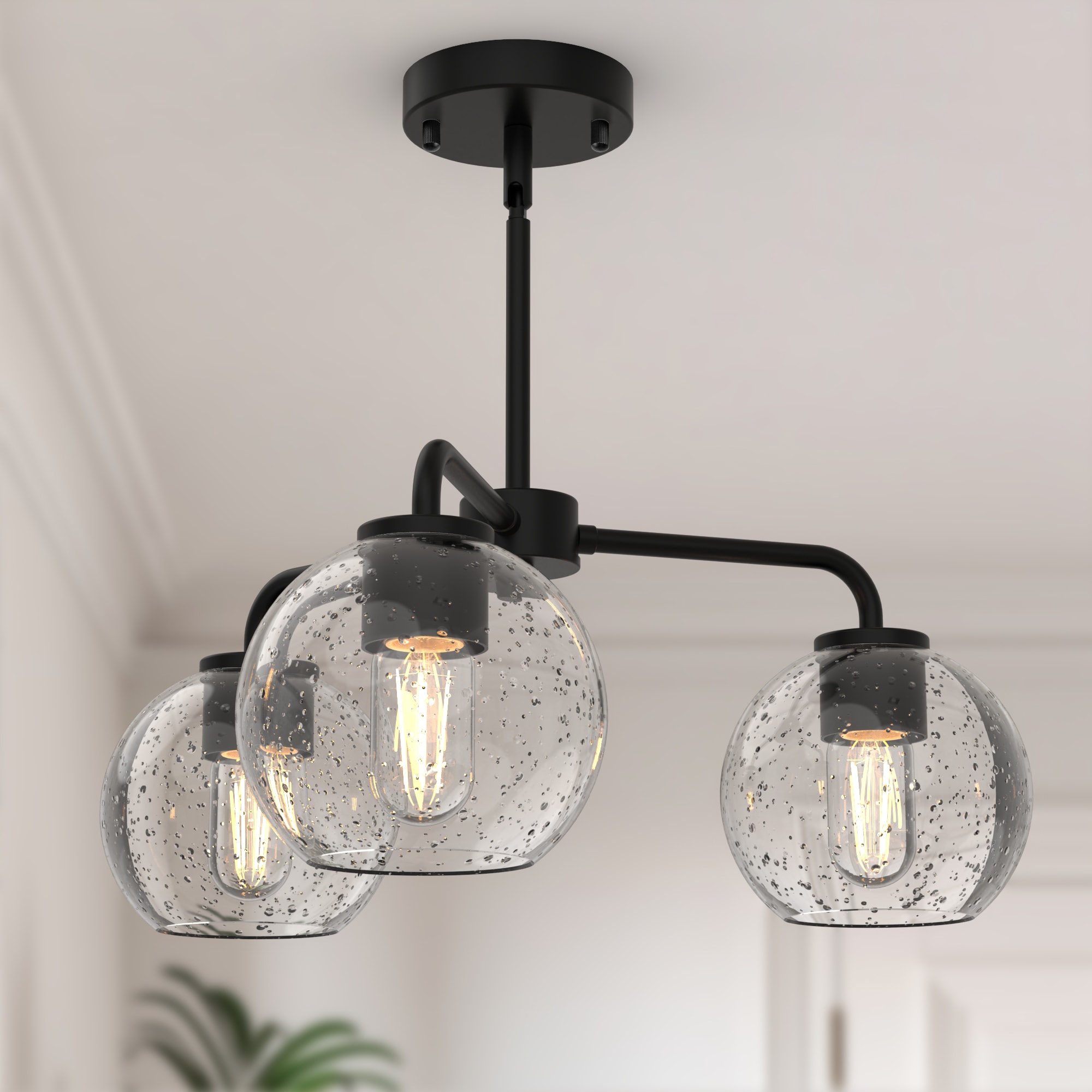 DORESshop 3 Light Industrial Semi Flush Mount Ceiling Light with Clear Glass Matte Black