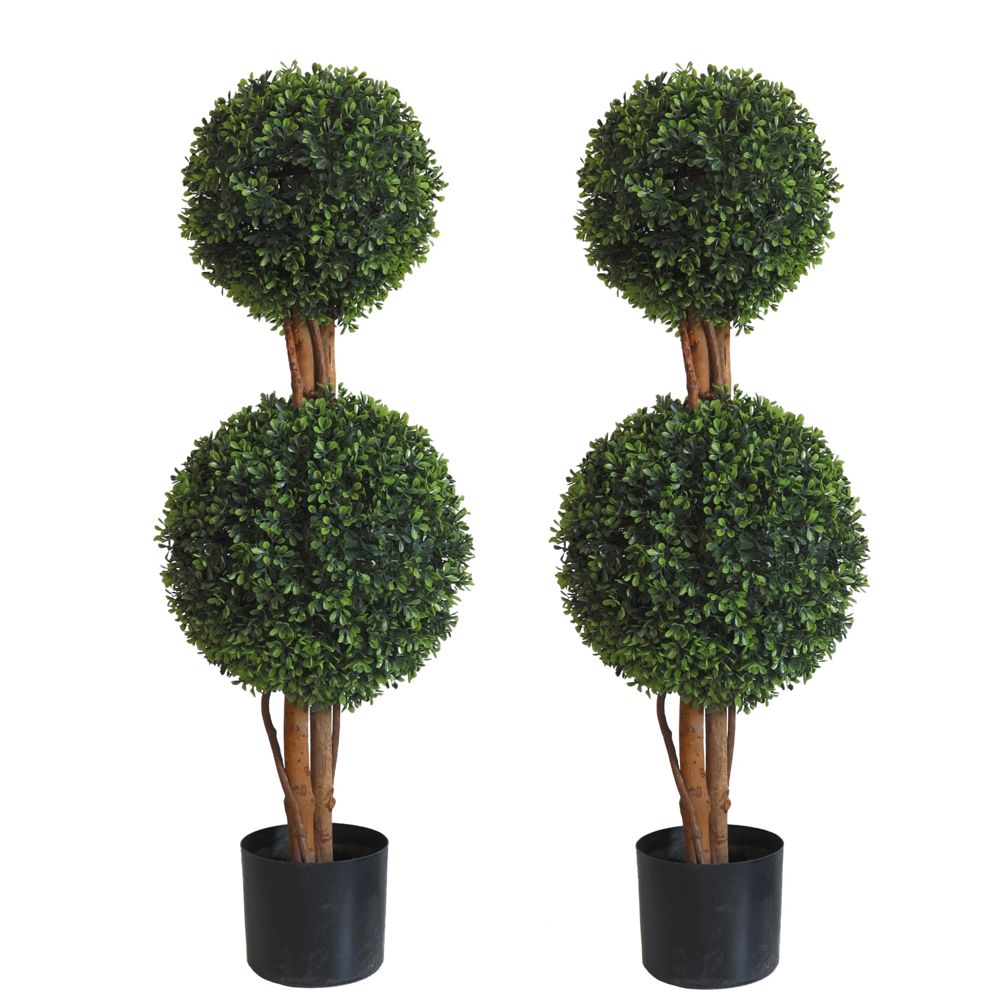Aoibox -  3 Foot Boxwood Double Ball Topiary Trees Set of 2 Faux Topiaries for Indoor and Outdoor...
