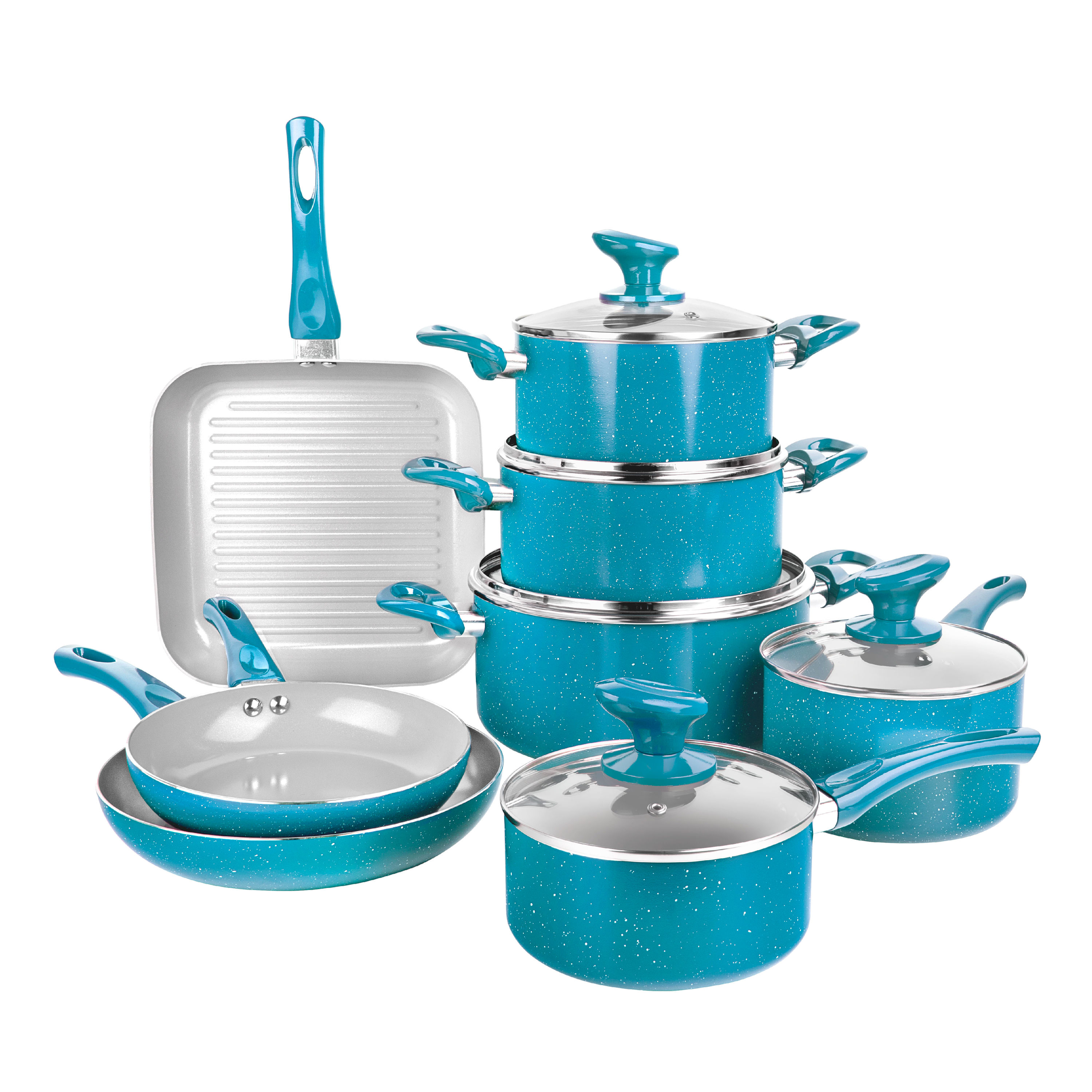 GREENLIFE Healthy Ceramic Nonstick Cookware Pots and Pans 13 Piece Set  Turquoise