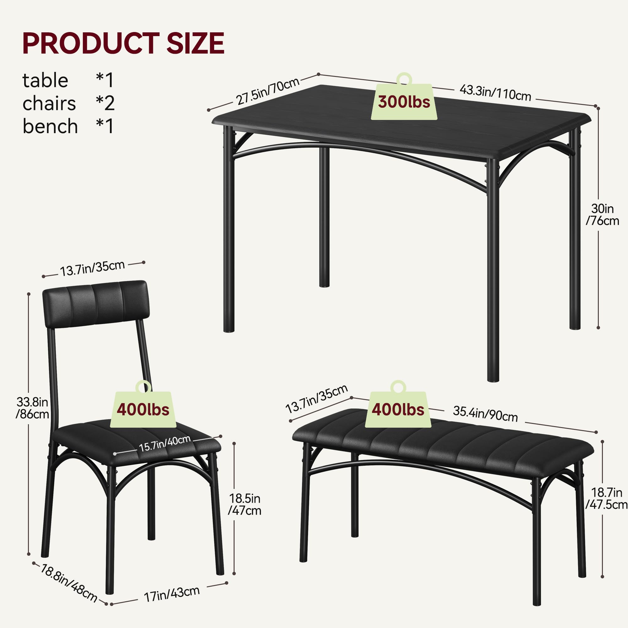 Garvee Dining Table Set for 4 Kitchen Table with Upholstered Bench and ...