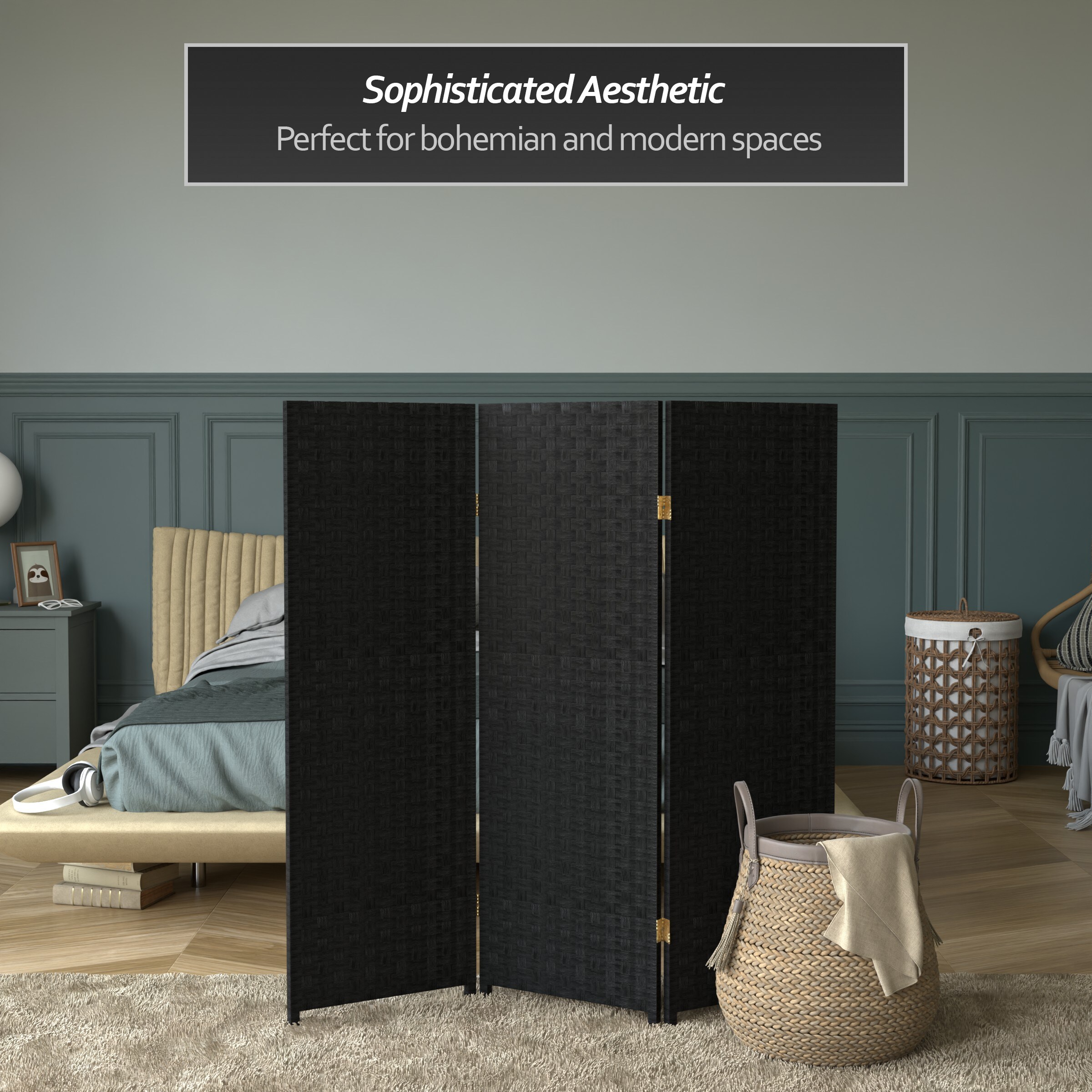 Oriental Furniture SS4FIBER-BLK-3P Indoor-Privacy-Screens - View #6