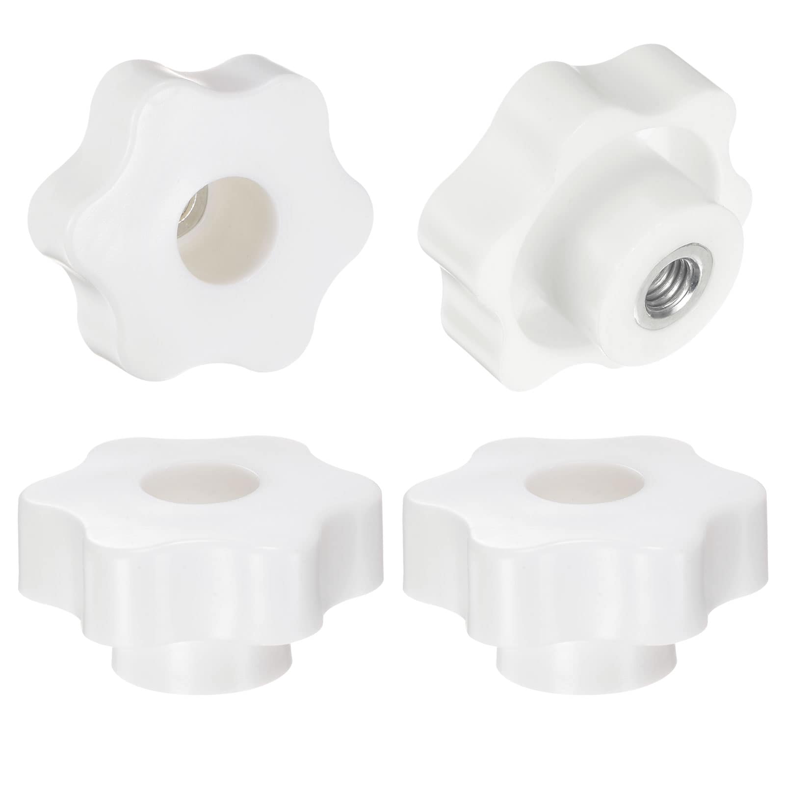 Harfington 4pcs Star Knobs M8 Female Thread 48mm Head Plastic Through Hole Brass Screw-in Clamping Handles Threaded Hand Knobs White