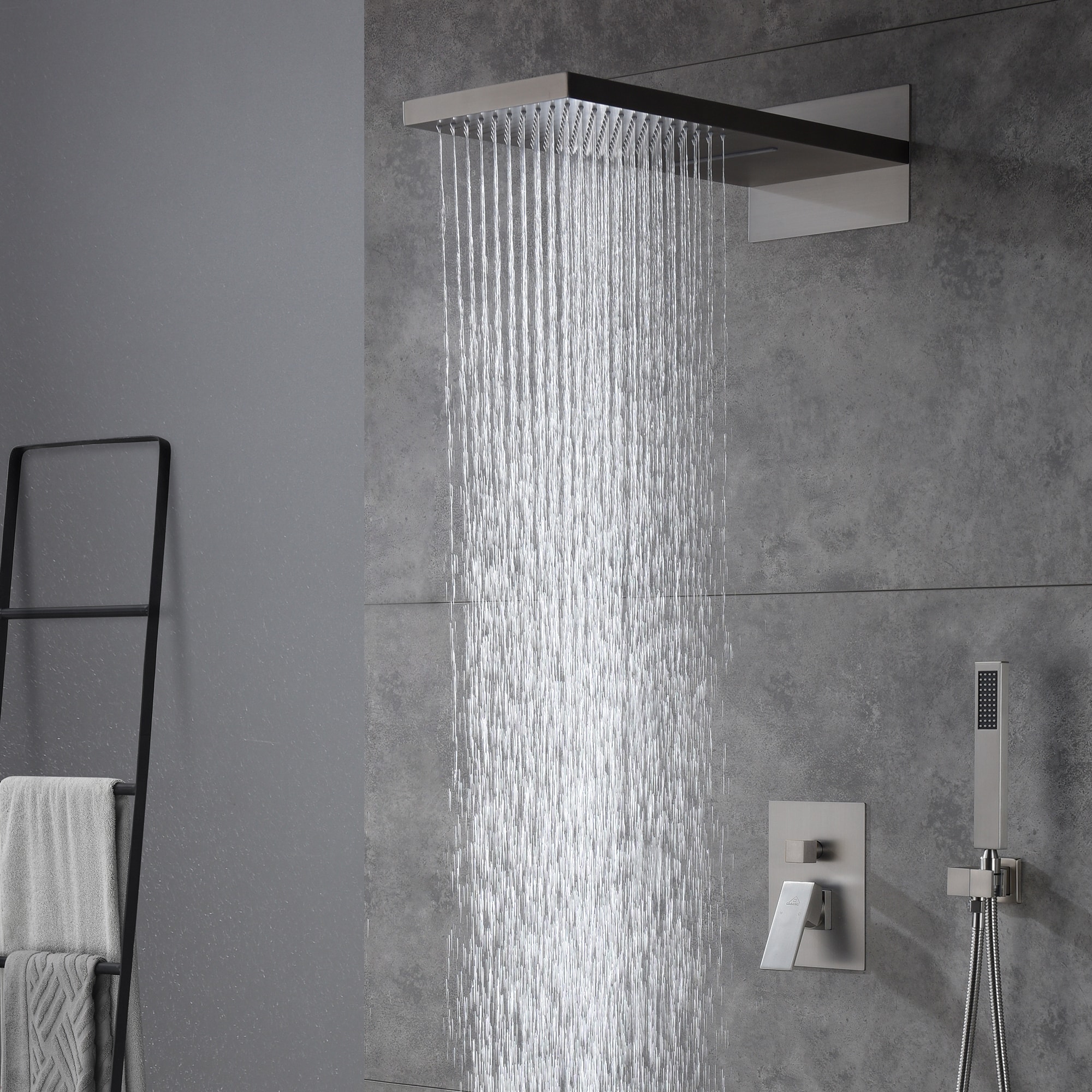 Casainc Brush Nickel Dual Head Waterfall Built-in Shower System With 2 