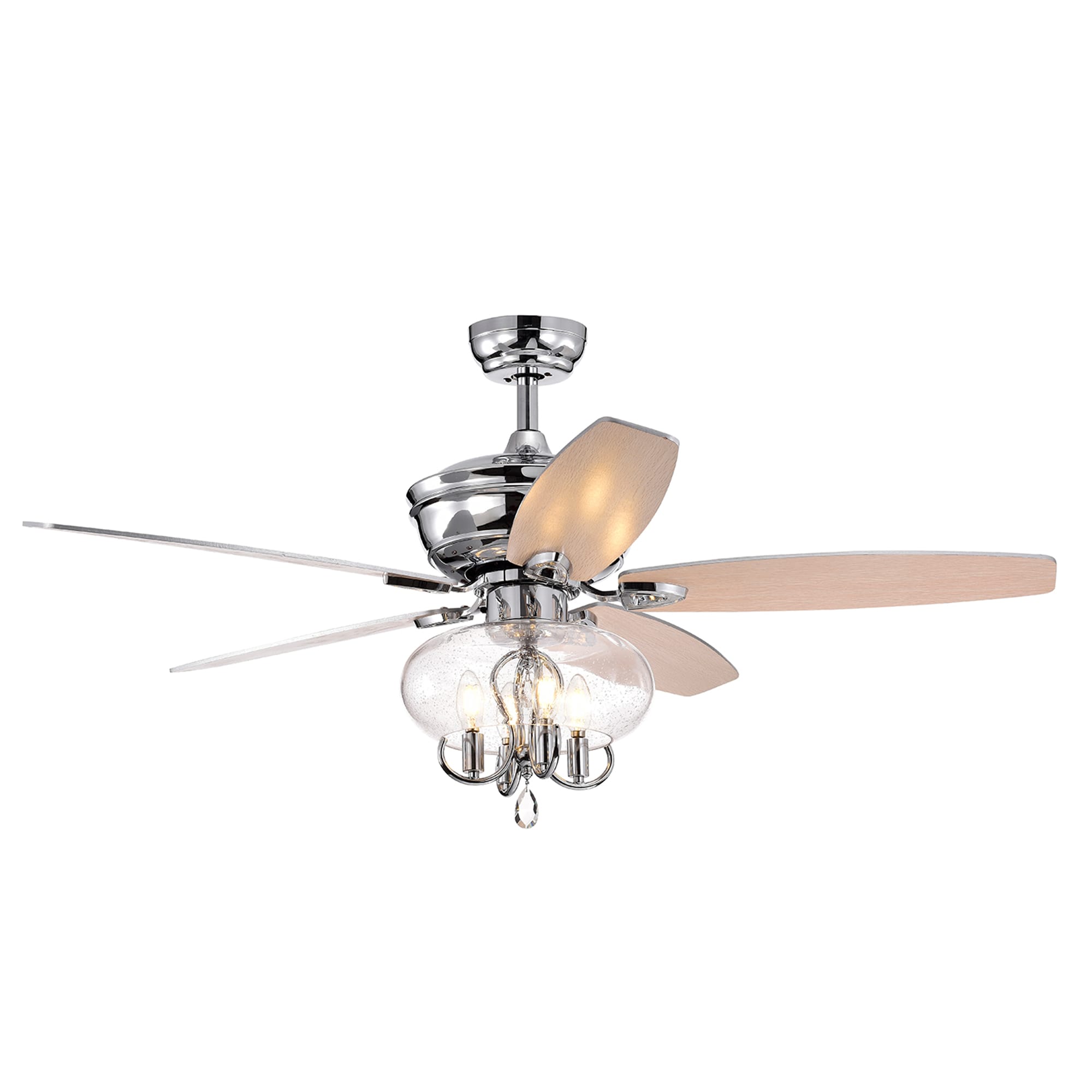 SINOFURN SYB570063CH 52-in Chrome with Finished Blades Ceiling Fan Light Kit Compatible and Remote ( 5 -Blade )