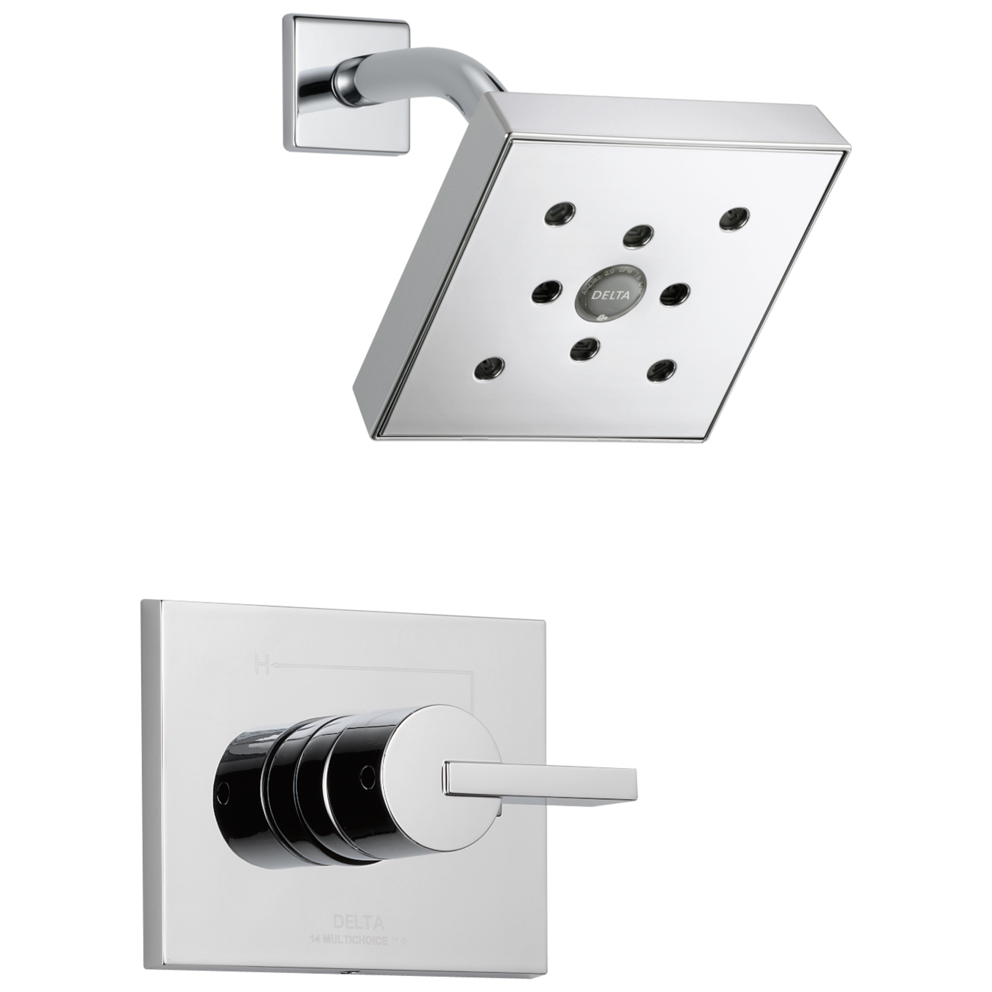 Delta T14253-H2O Vero Chrome 1-handle Single Function 6-in Square Shower Faucet Valve Included