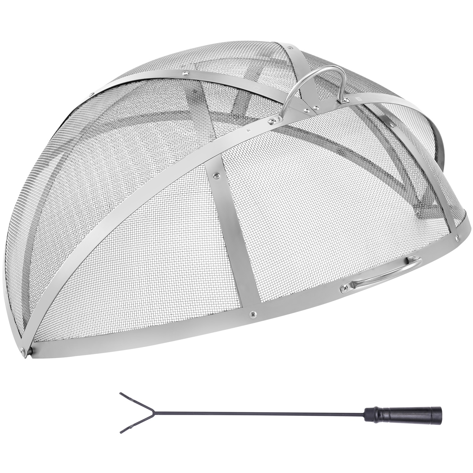 GIVIMO 36-in Round Fire Pit Spark Screen with Carry Handles - Tall Stainless Steel Mesh Lid and 19.7-in Fire Poker for Outdoor Patio Backyard Fire Ring