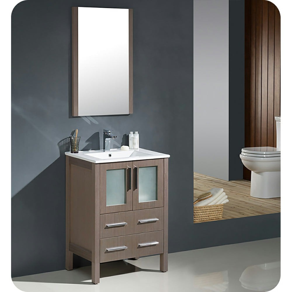 Modern Gray Oak 24" Freestanding Single Sink Vanity Set