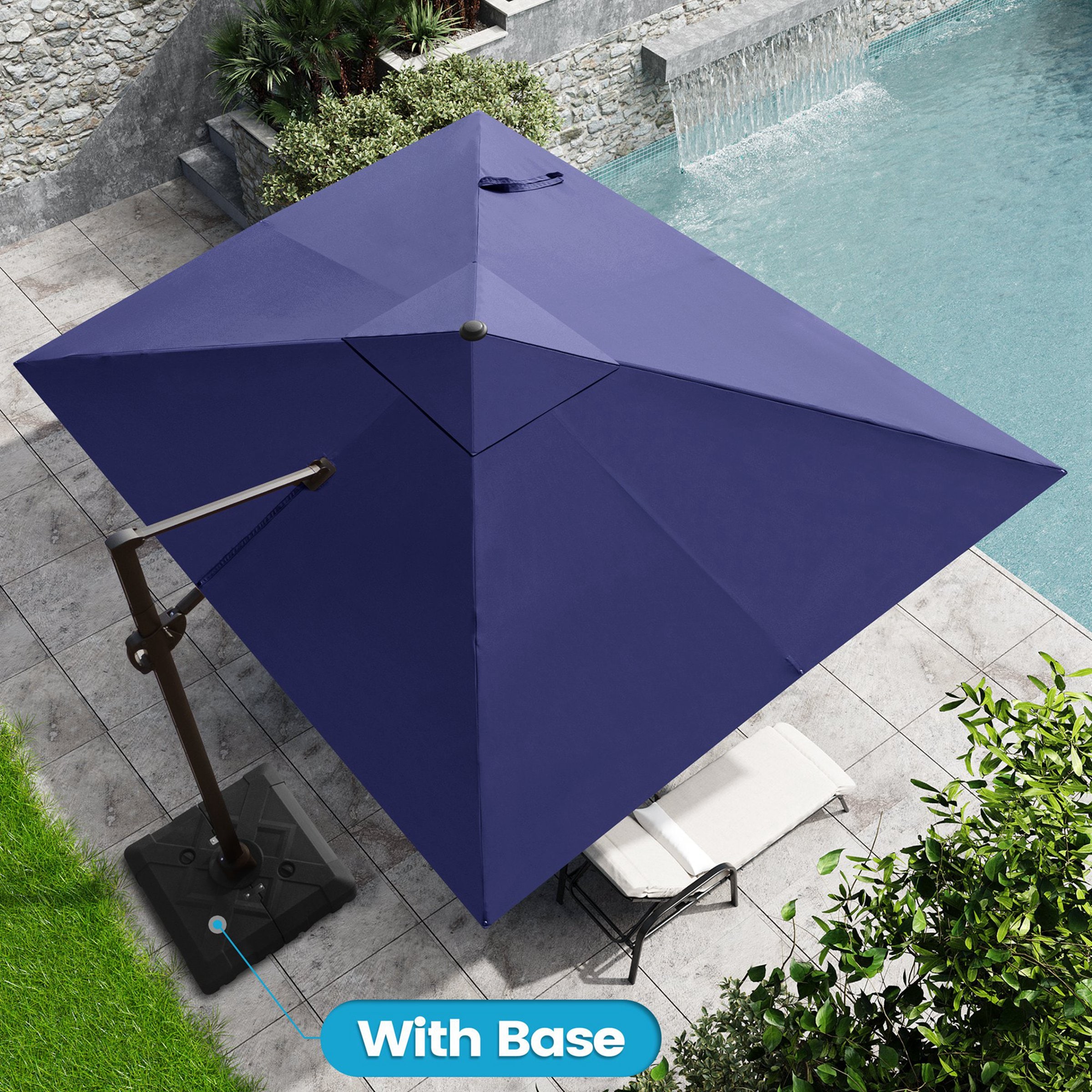 Crestlive Products CL-PU022NAV 11-ft Aluminum Navy Slide-tilt Cantilever Patio Umbrella with Base