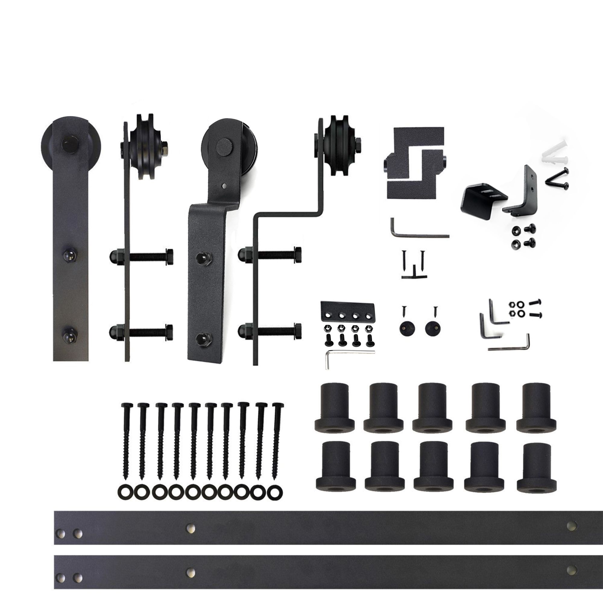 HOMACER 144-in Rustic Black Indoor J-strap Double Bypass Barn Door Hardware Kit YT5TGH144C Sansujyuku sansujyuku.com