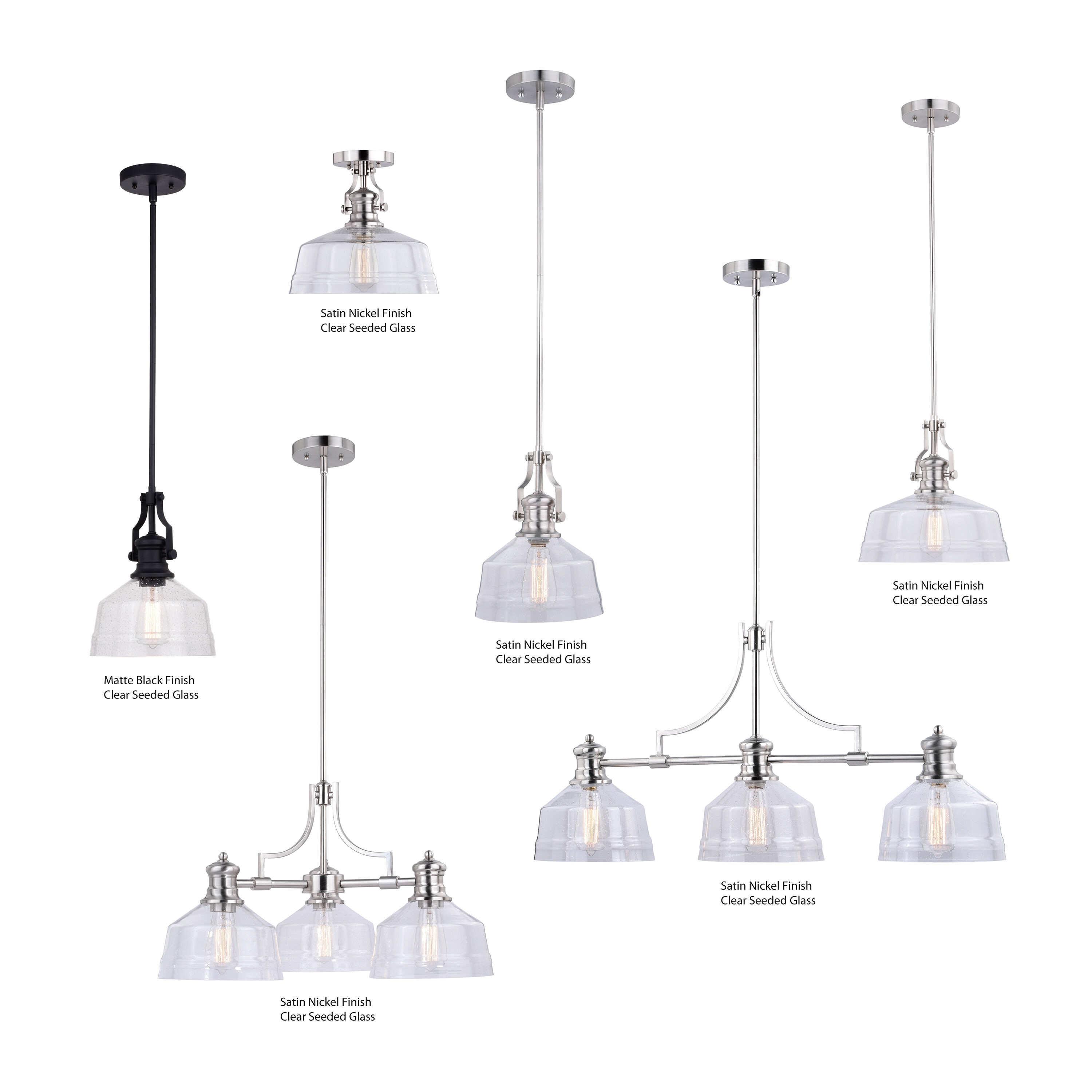 Beloit Matte Black Mini Pendant with Clear Seeded Glass