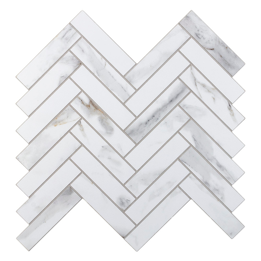 Peel&Stick Tile Peel and Stick Herringbone Heaven White 10-in x 12-in ...