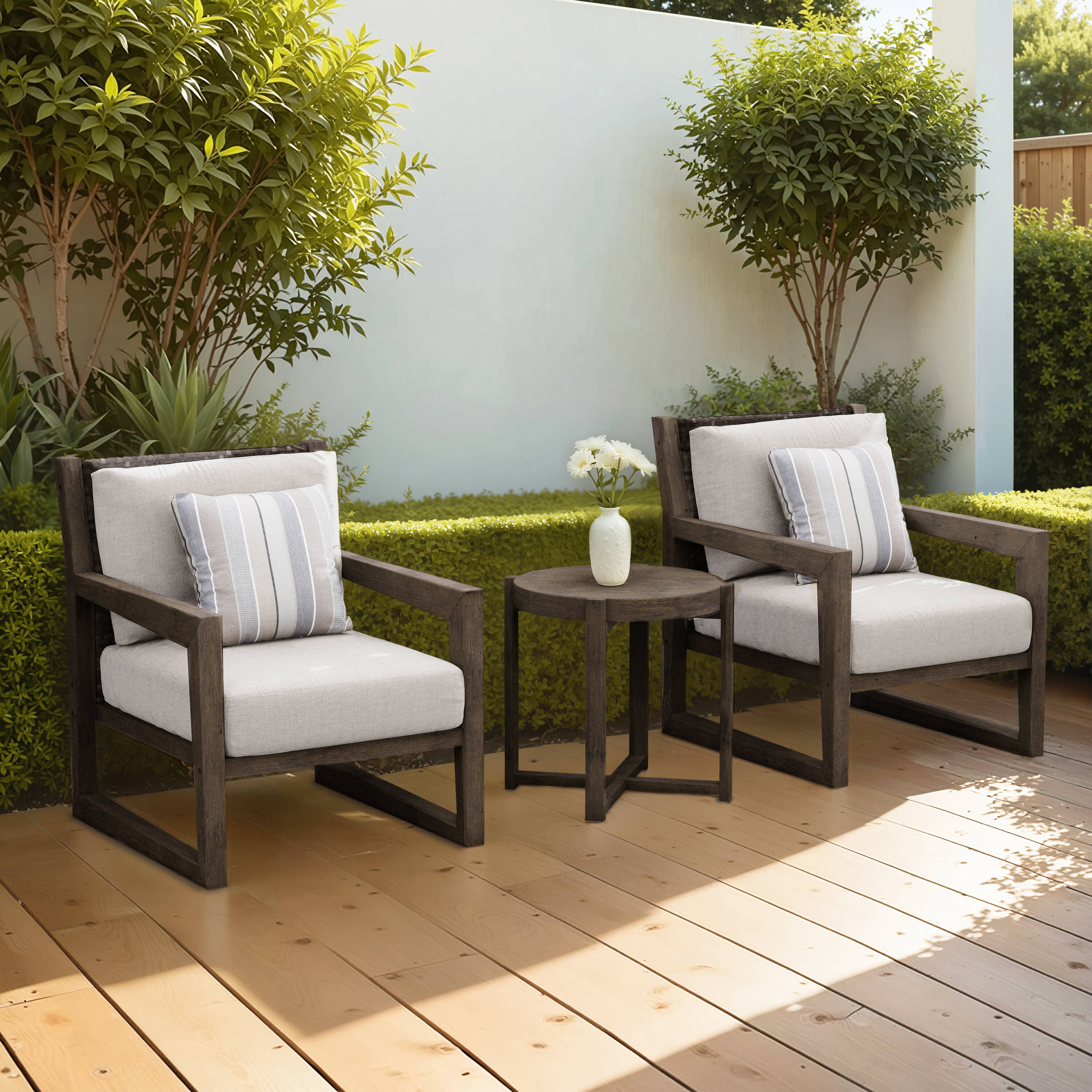 Octans SL2C00140 3 -Piece Patio Conversation Set with Gray Sunbrella Cushions