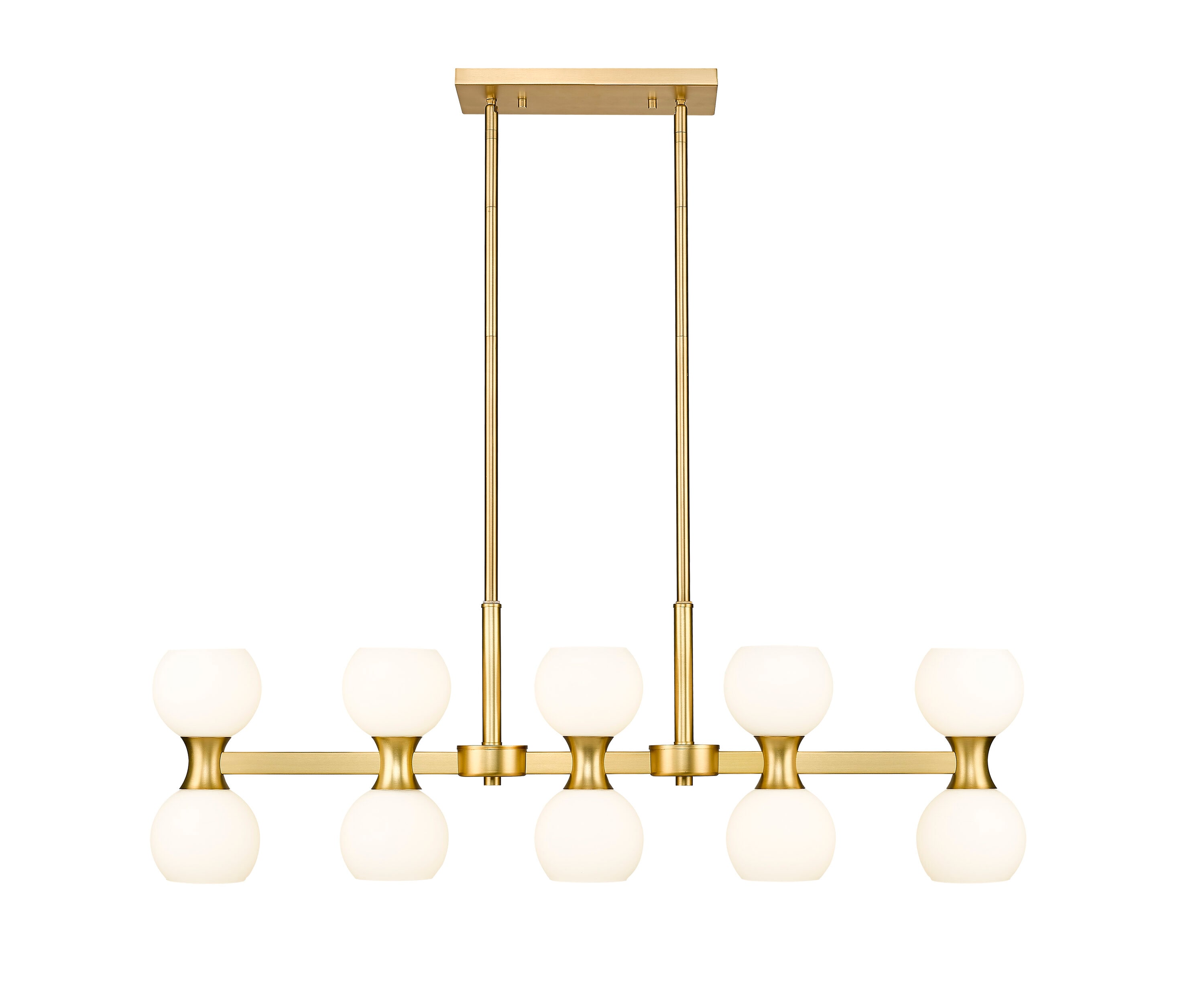 Gold and Opal Glass 10-Light Linear Chandelier