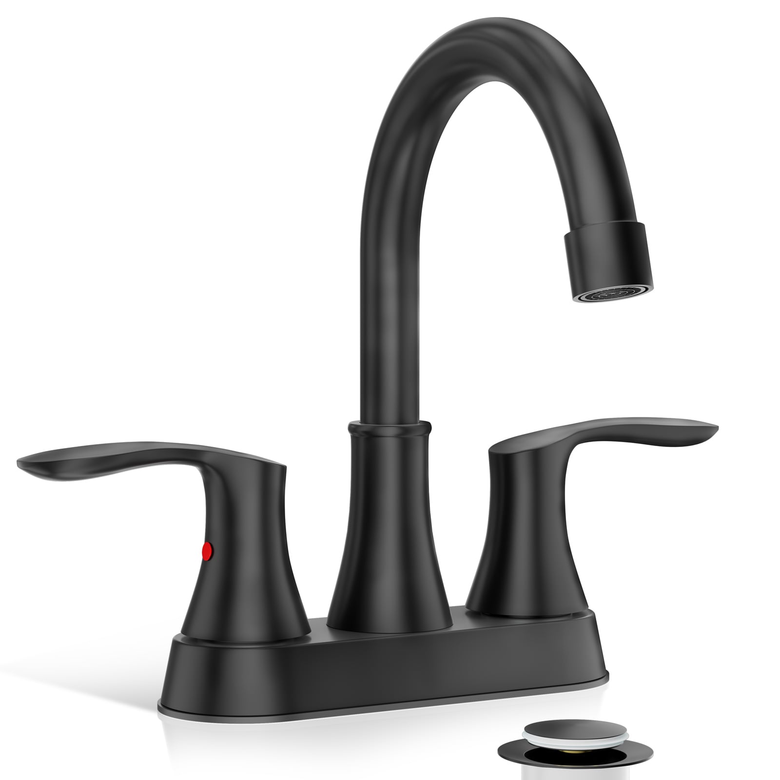 Phiestina LWTY36-MB Matte Black 4-in centerset 2-handle Low-arc Commercial/Residential Handle Bathroom Sink Faucet with Drain with Deck Plate