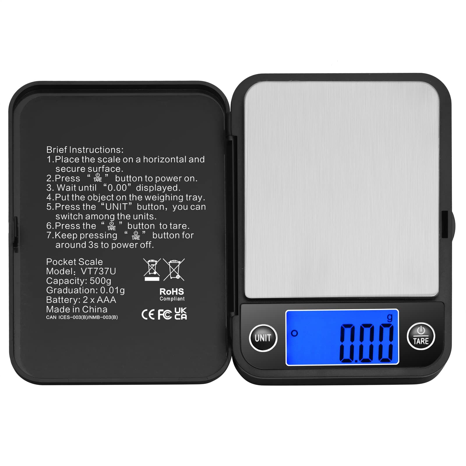 Etokfoks  Digital Pocket Scale 500 g Capacity with 0 01 g High Accuracy Gram Scale for Lab Food Kitchen Coffee and Jewelry