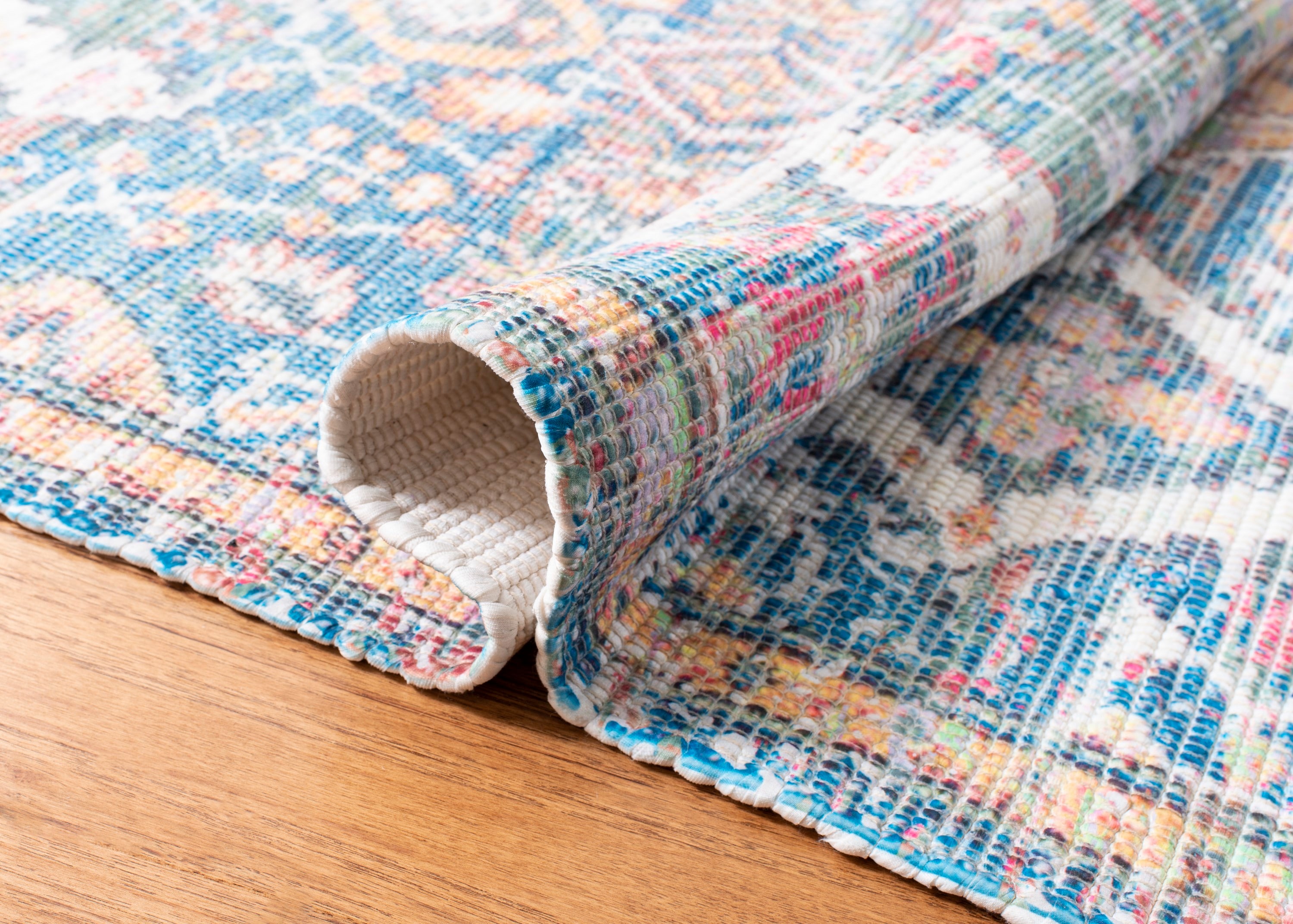 Reversible Turquoise & Peach Handwoven Cotton-Wool Blend Area Rug, 4' x 6'