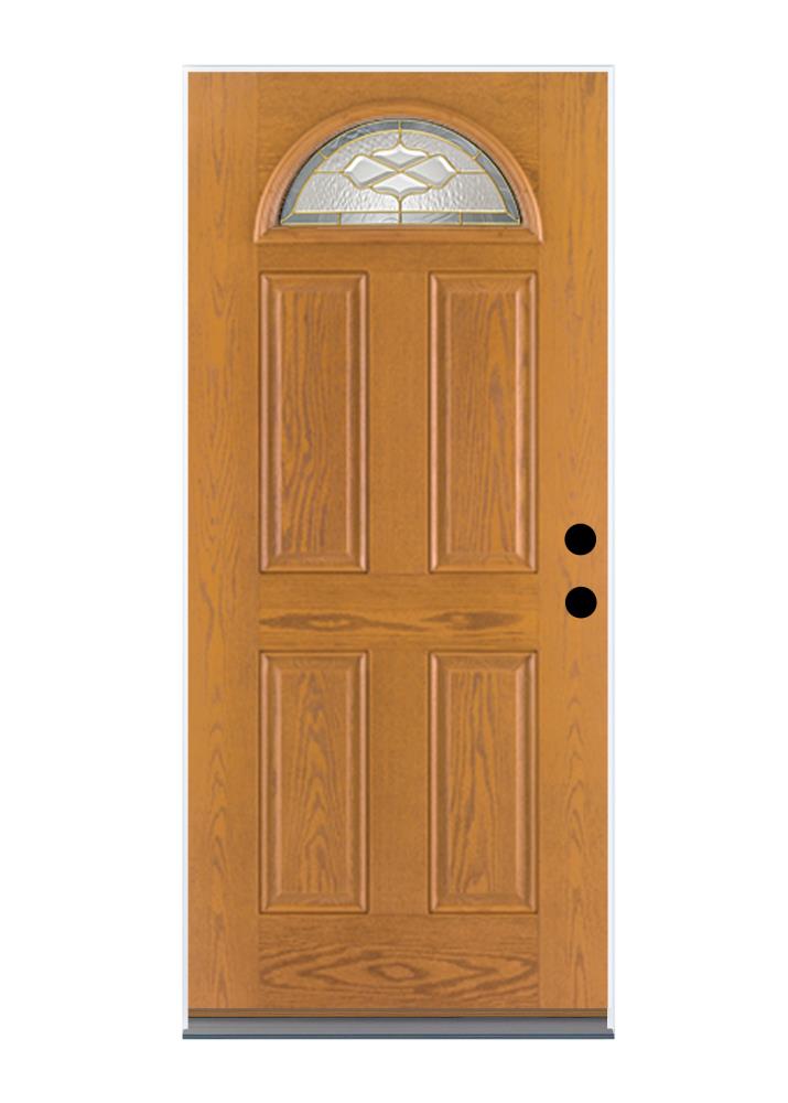 Therma-Tru Benchmark Doors MOFGWB1711B30RNOS Willowbrook 36-in x 80-in Fiberglass 1/4 Lite Right-Hand Outswing Medium Oak Stained Front Door with Brickmould Insulating Core