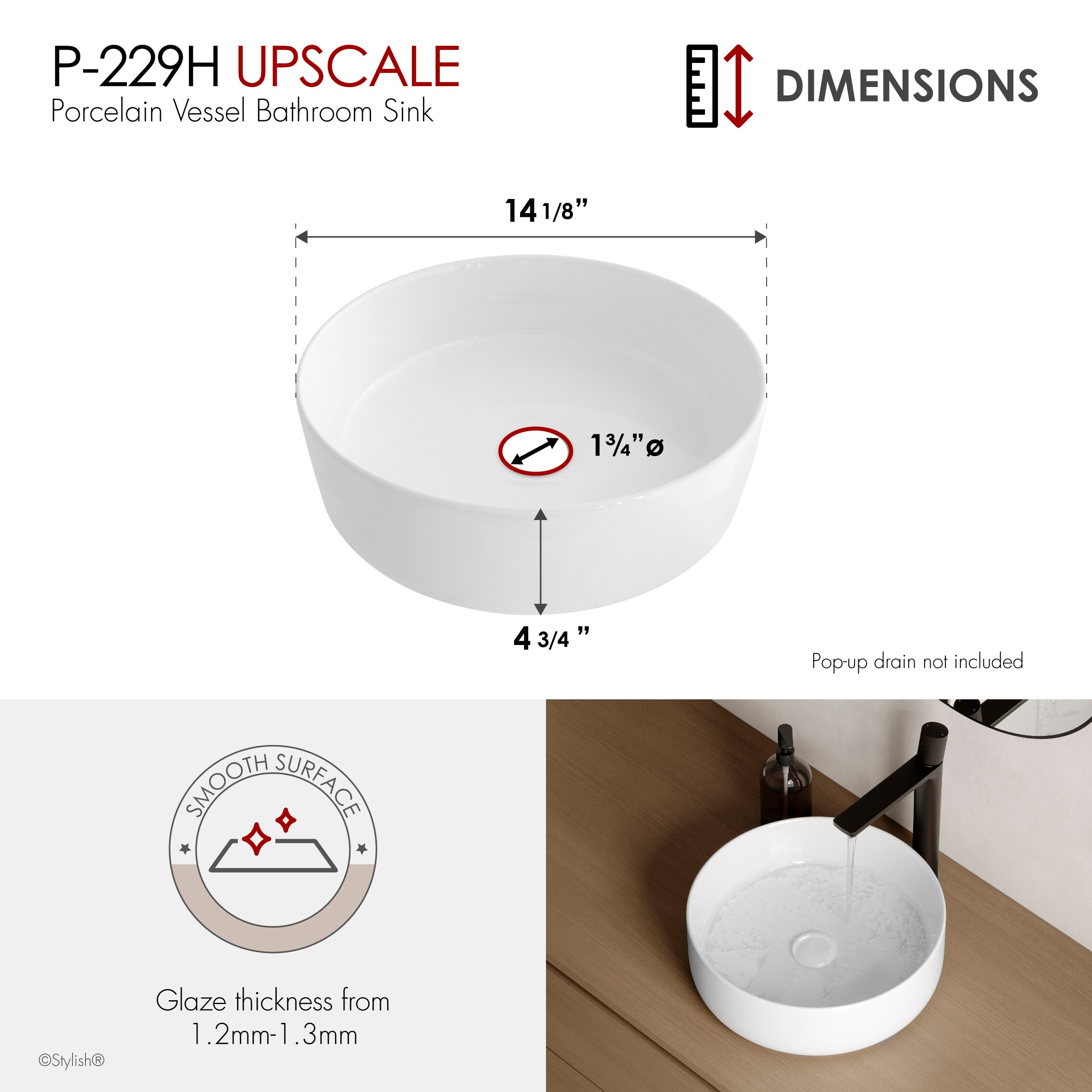 Stylish P-229H-2 Bath-Sink - Thumbnail View #4